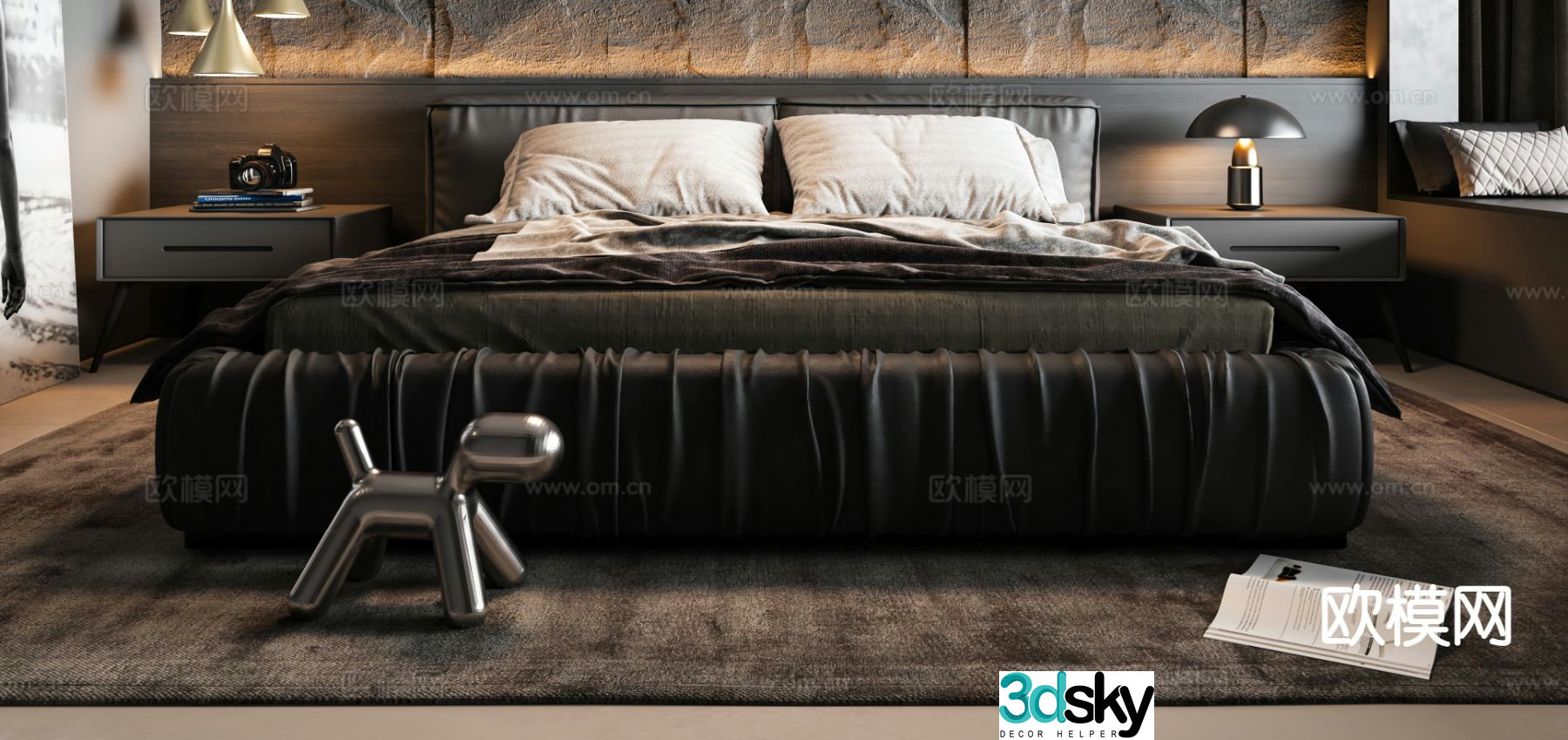 Italian double bed 3d model
