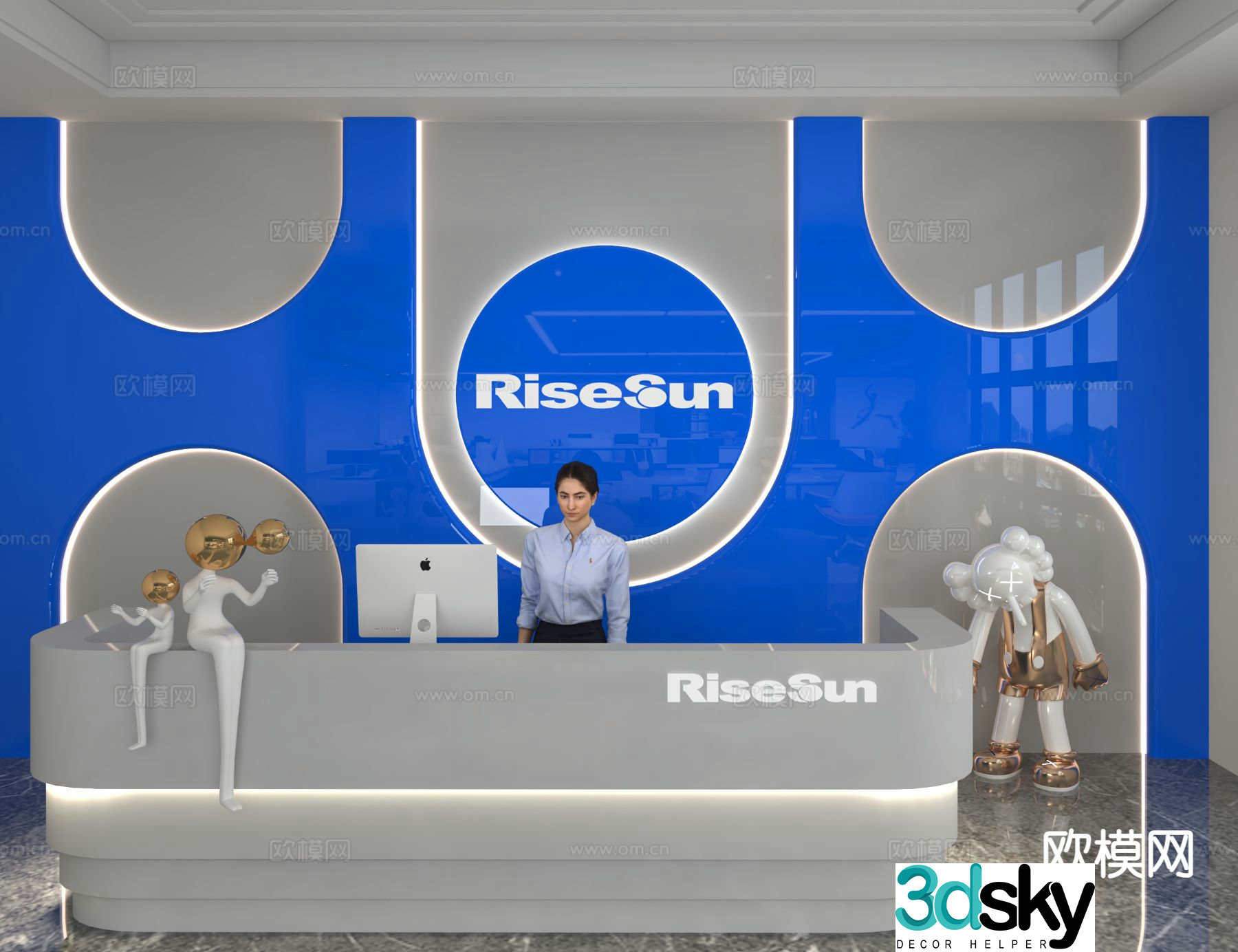 Modern front desk service desk reception desk 3d model