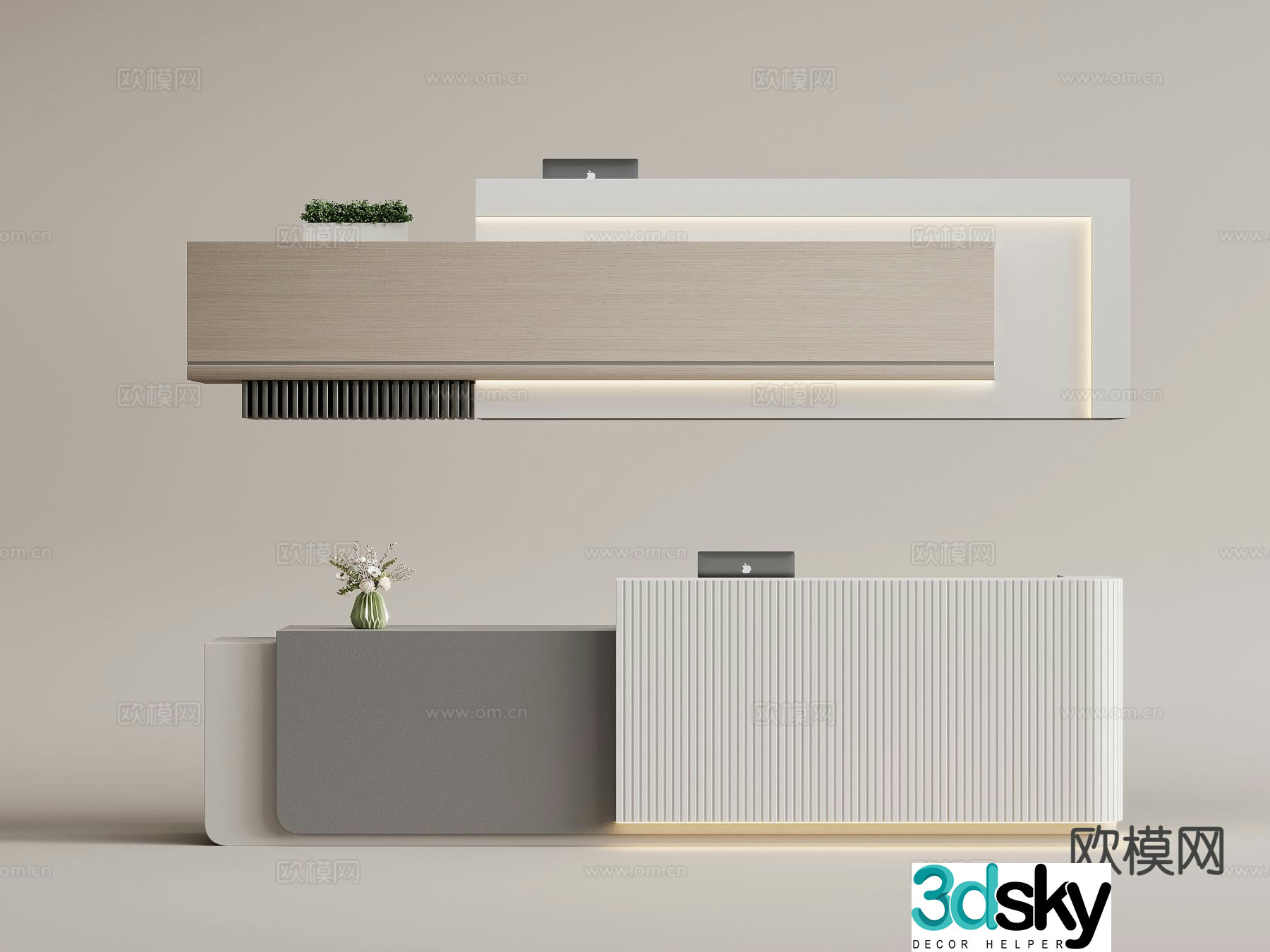 Modern company front desk service desk reception desk 3d model
