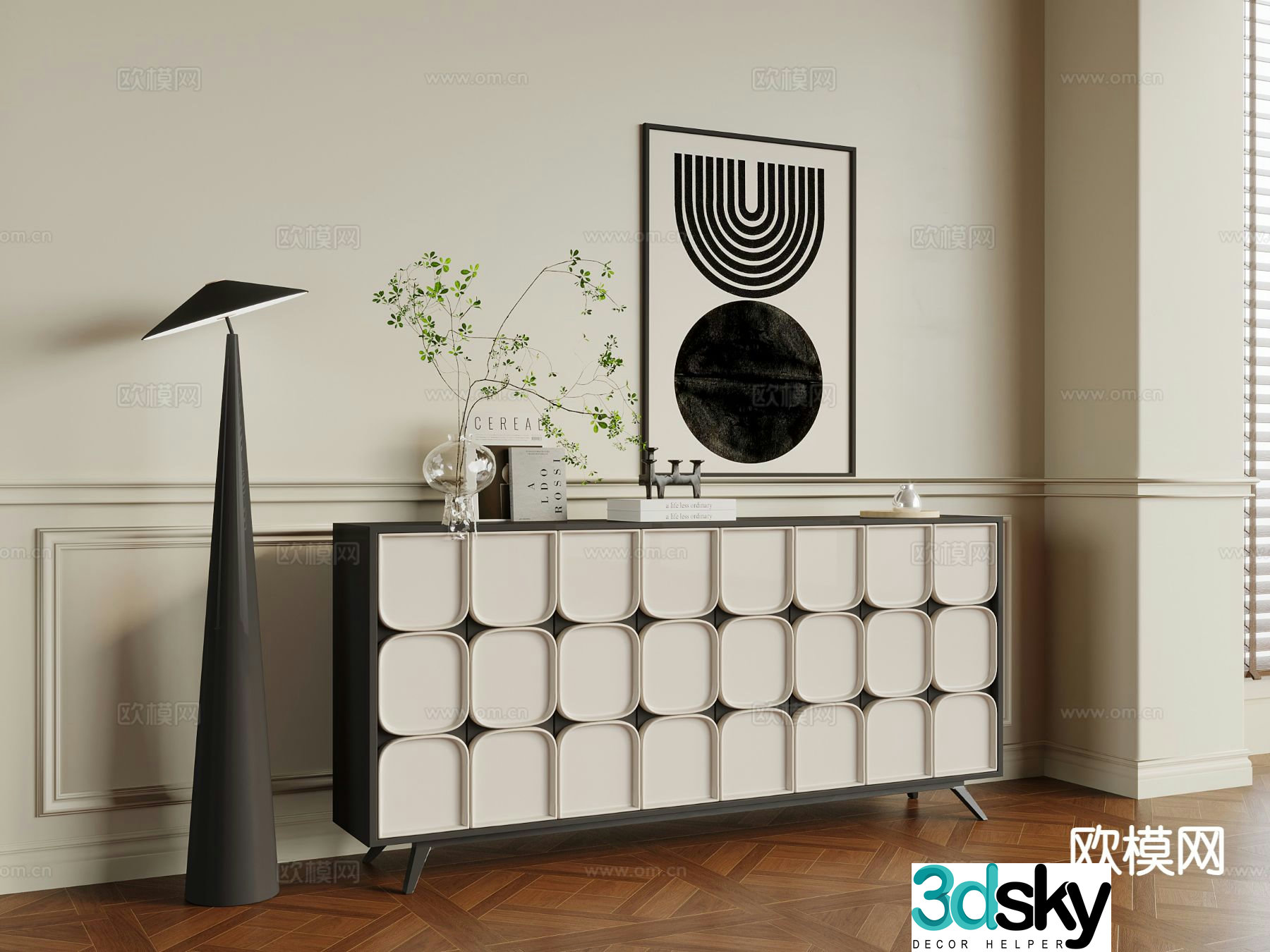 Creamy wind side cabinet porch cabinet 3d model