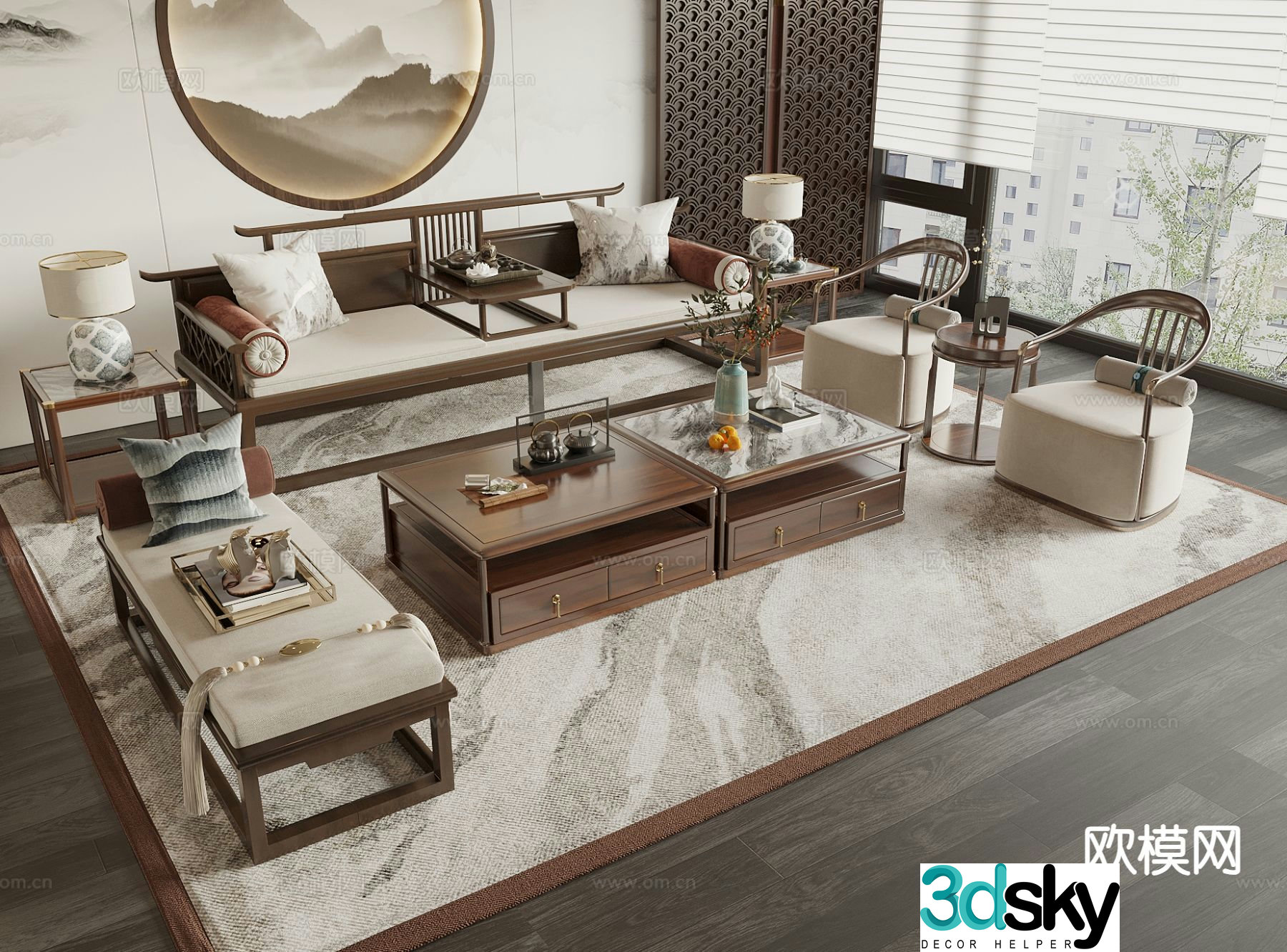New Chinese style sofa modular sofa 3d model
