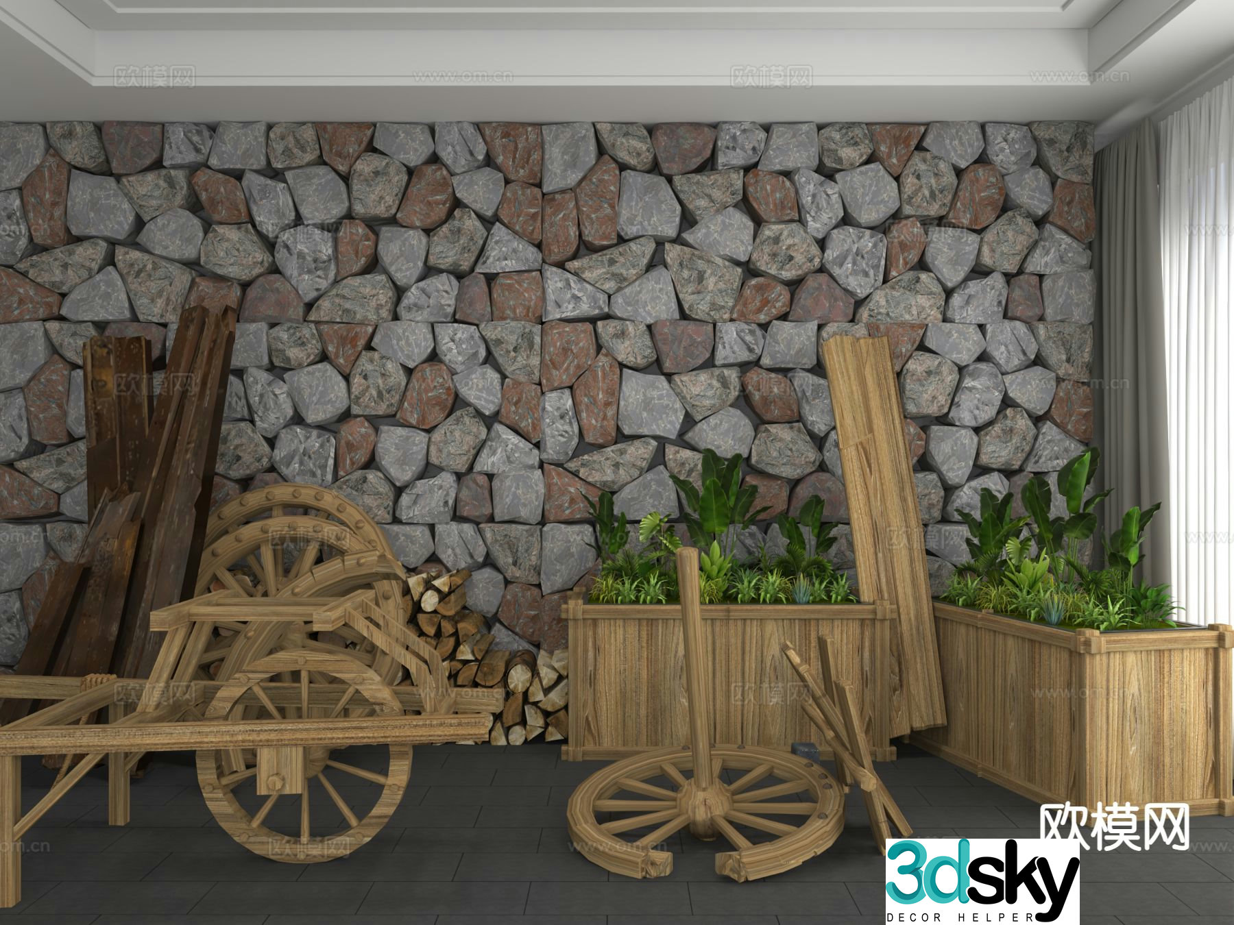 Modern folklore sketch cart wheel sketch 3d model
