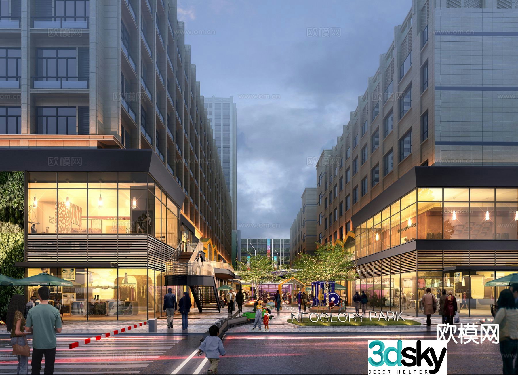 3D model of commercial pedestrian street entrance