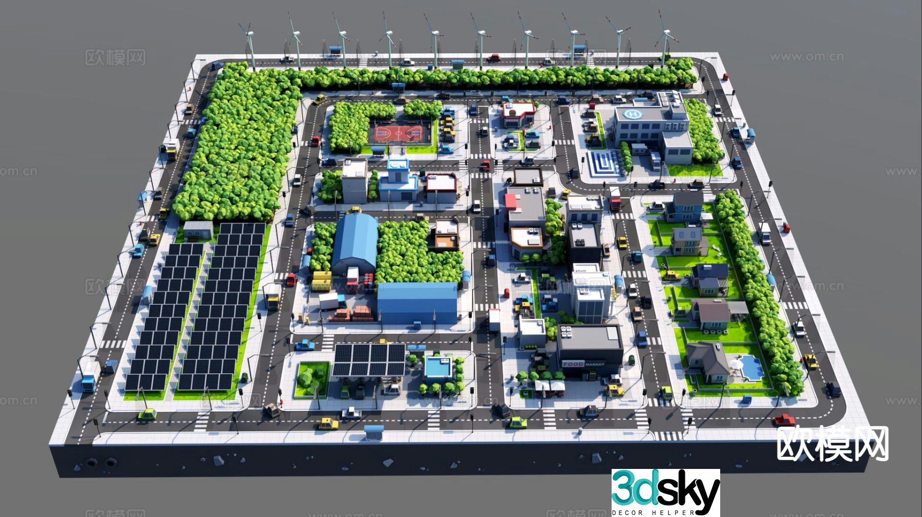 Cartoon city toys city building blocks bird’s eye view 3d model