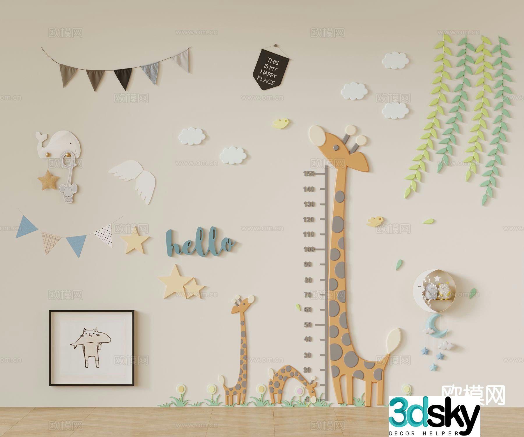Modern children’s wall decoration height measurement 3d model