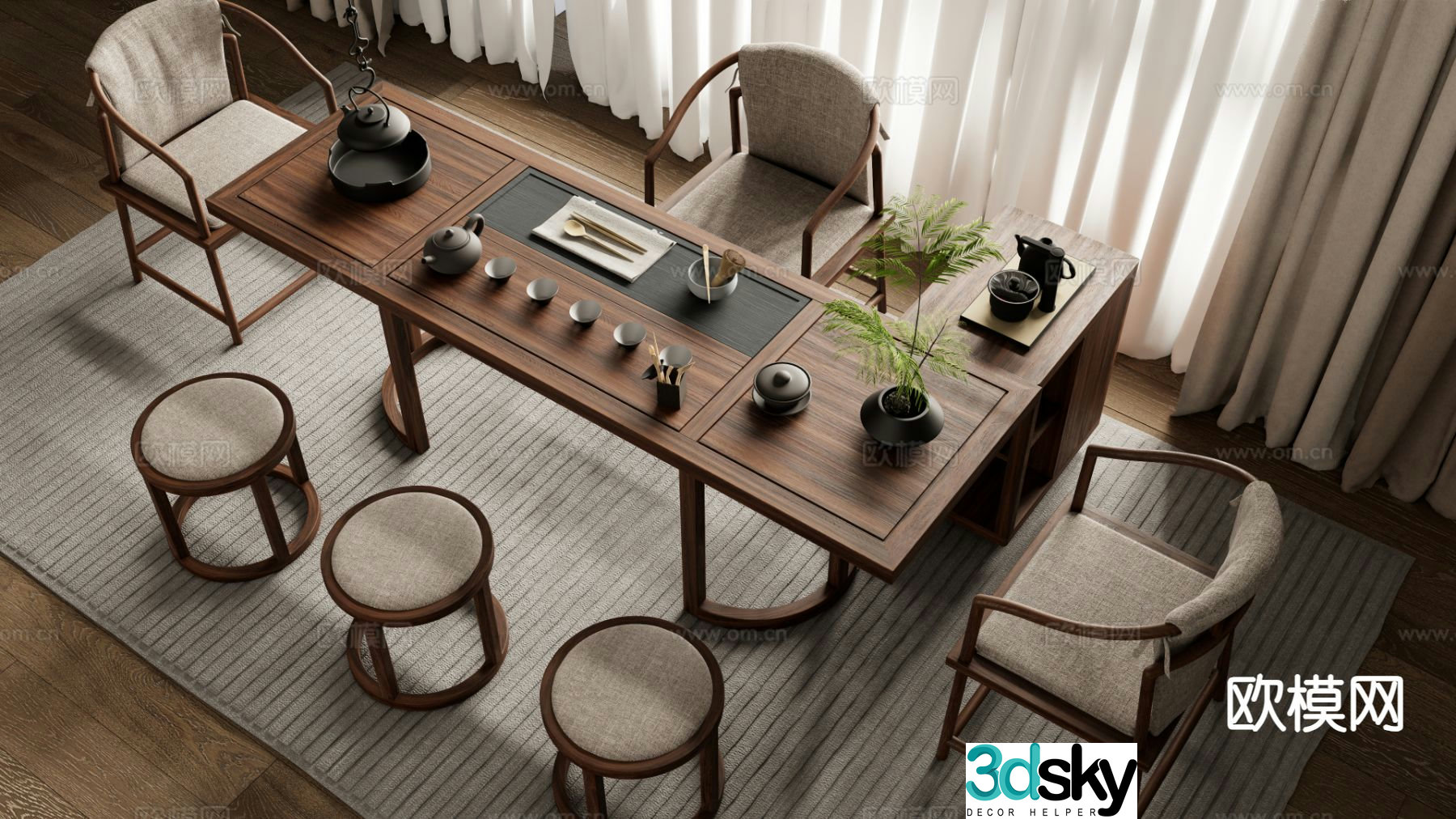 New Chinese tea table and chairs tea table tea making table 3D model