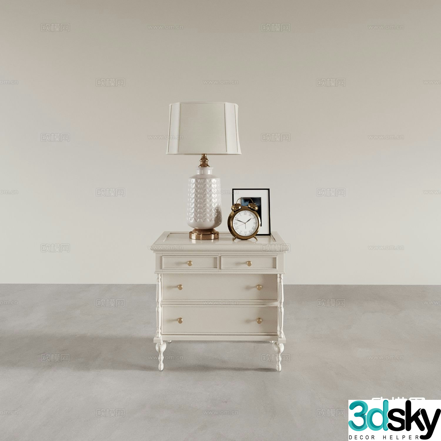 French bedside table low cabinet 3d model