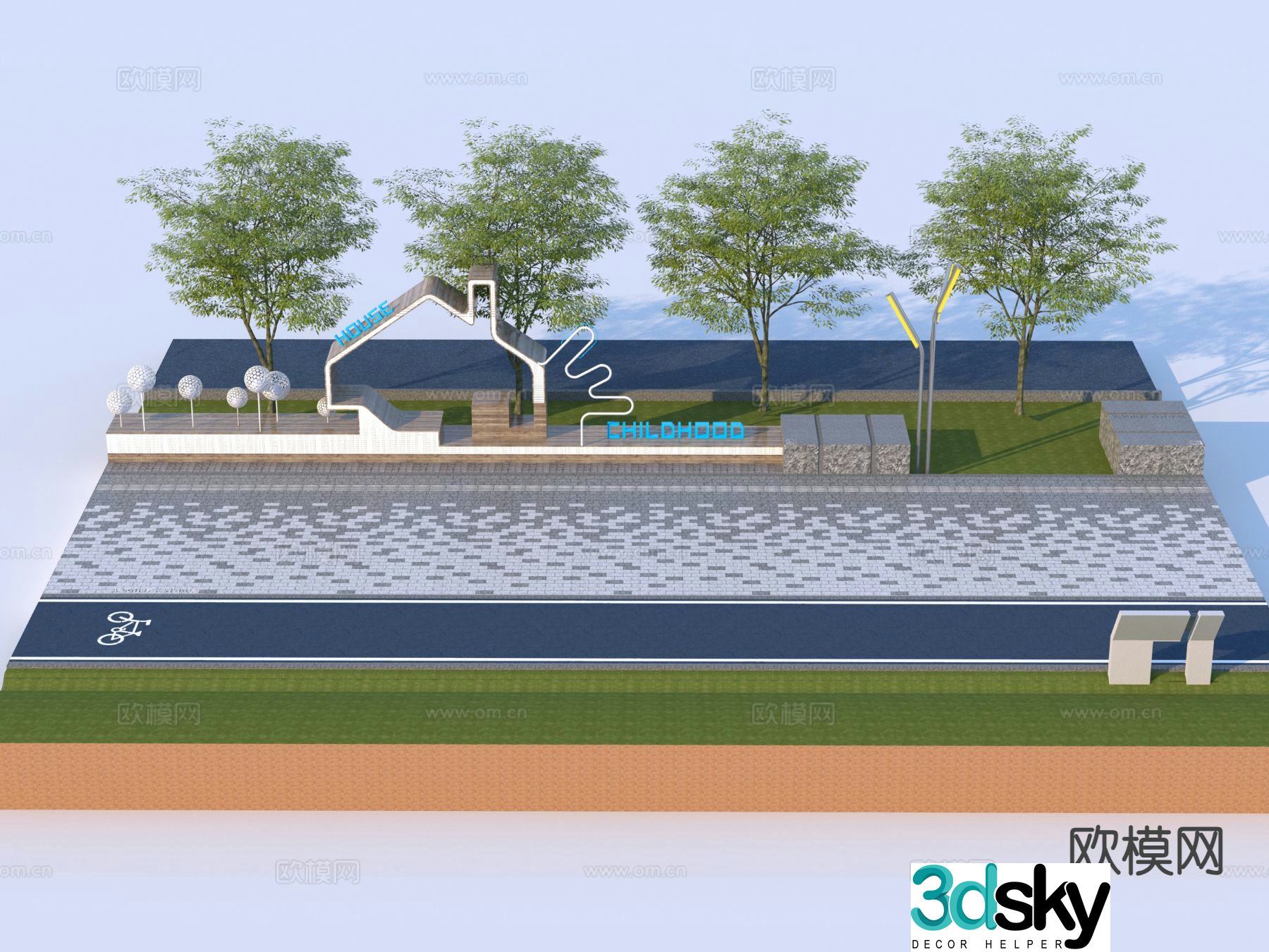 Modern landscape seats road landscape 3d model