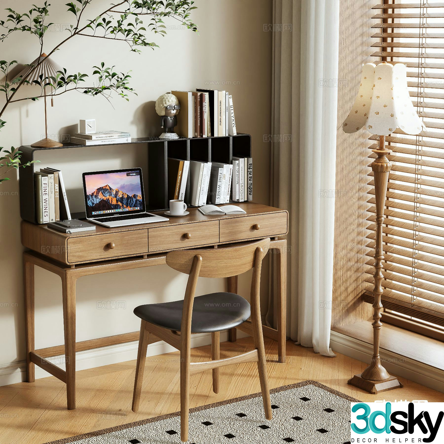 Log style desk writing desk computer desk 3d model