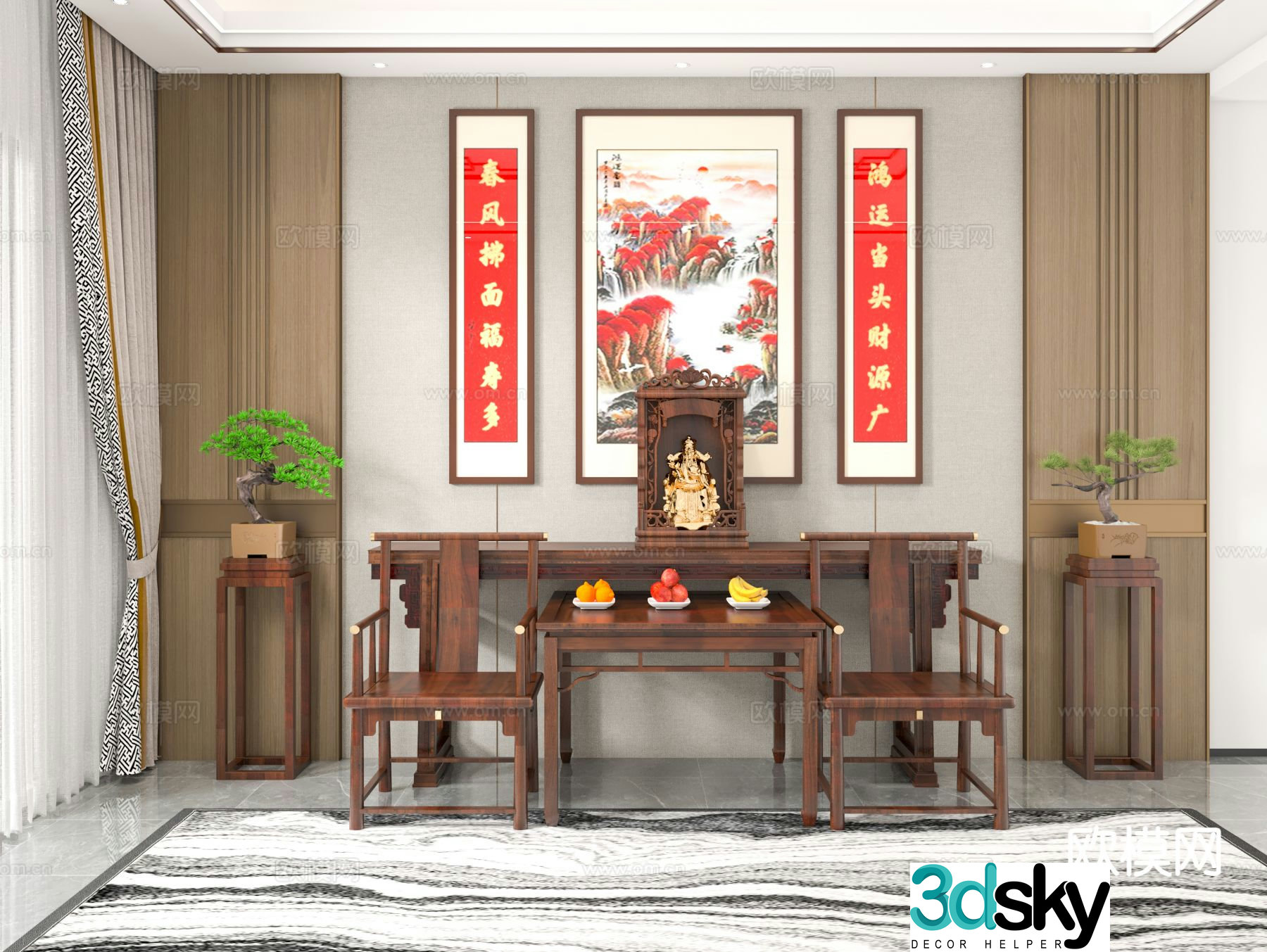 New Chinese style altar table God of Wealth nave decoration Buddhist nunnery 3D model
