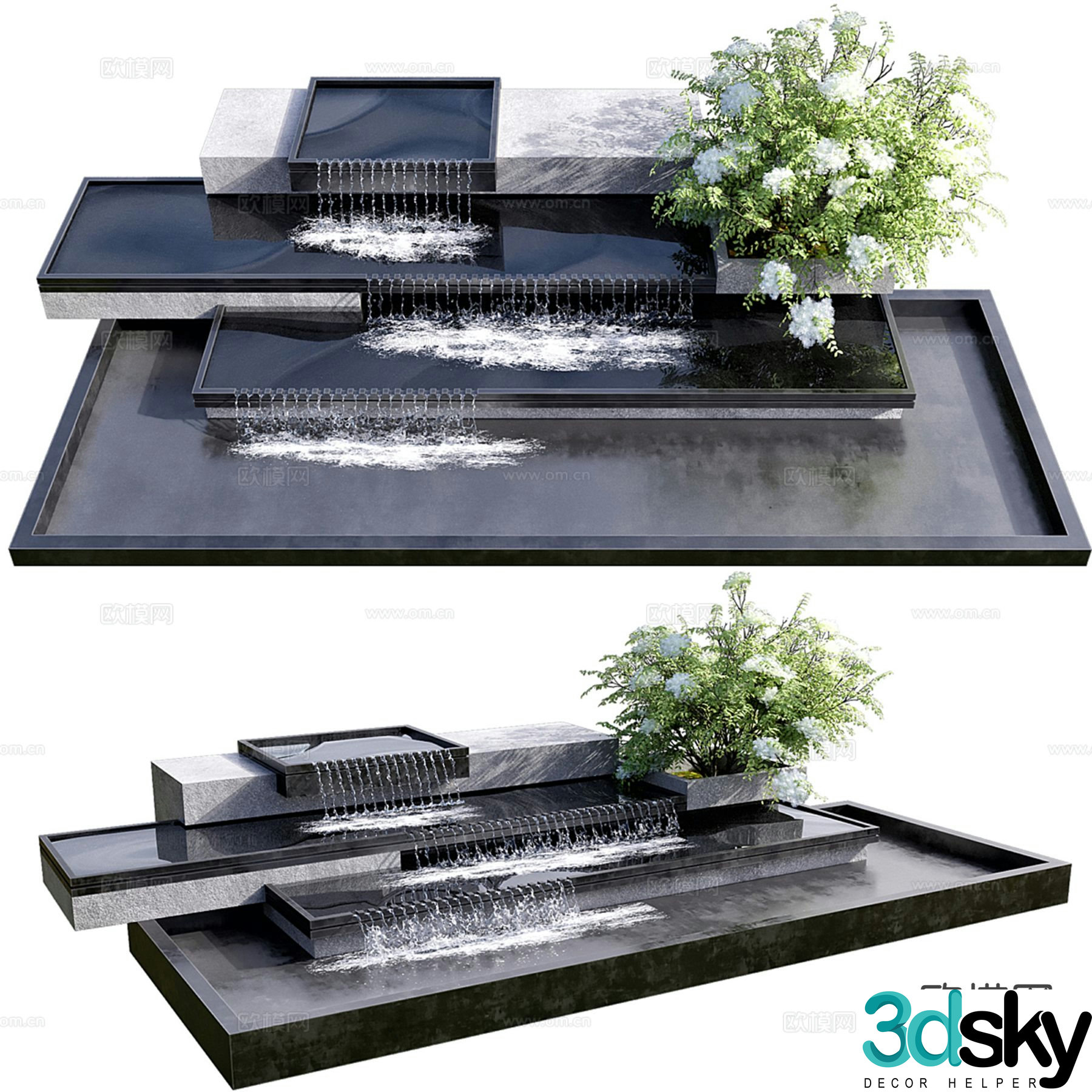 Modern waterfall flowing water gardening sketch 3d model
