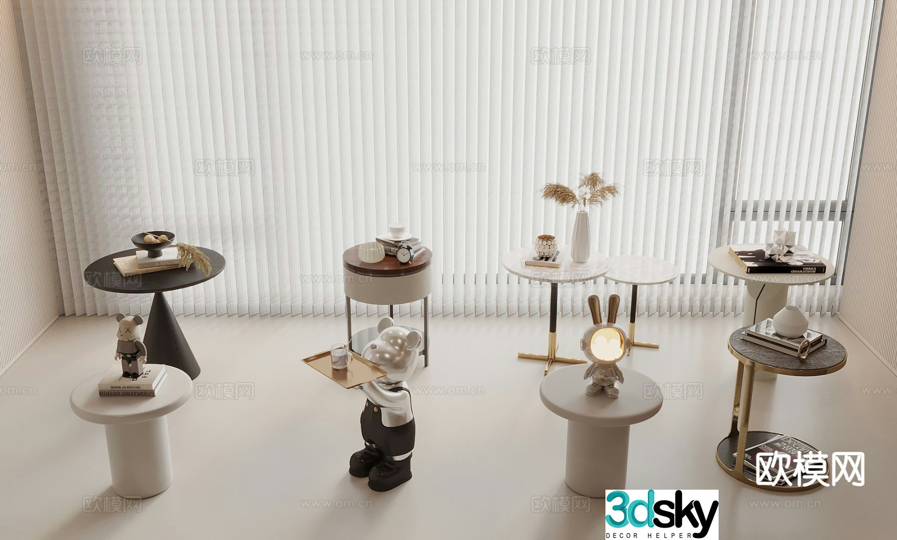 Modern side table angle table circle table 3D model
