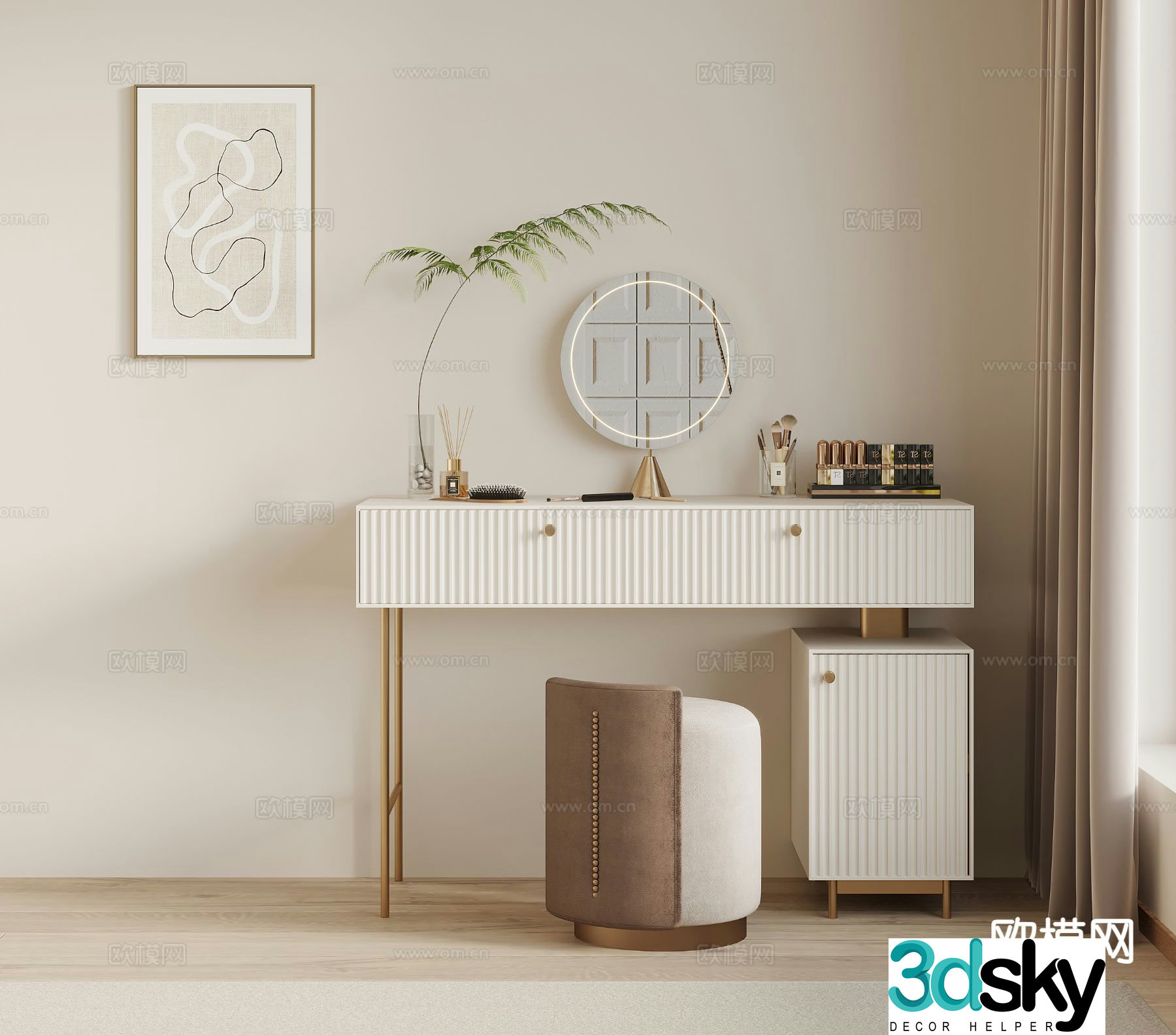 Cream style dresser dresser 3d model