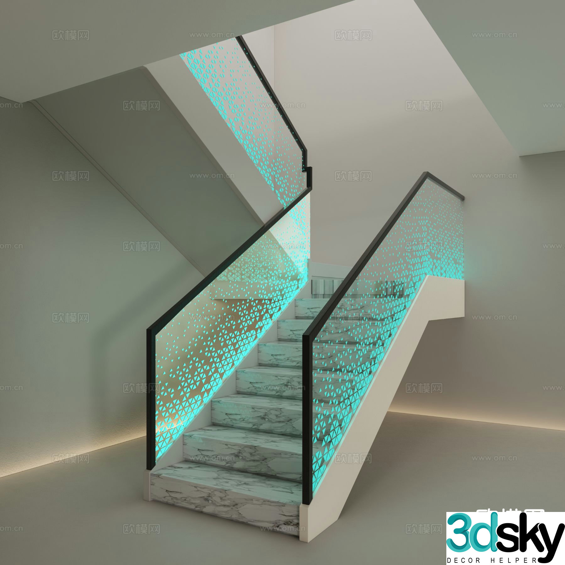 Modern staircase glowing handrail glass handrail staircase 3d model