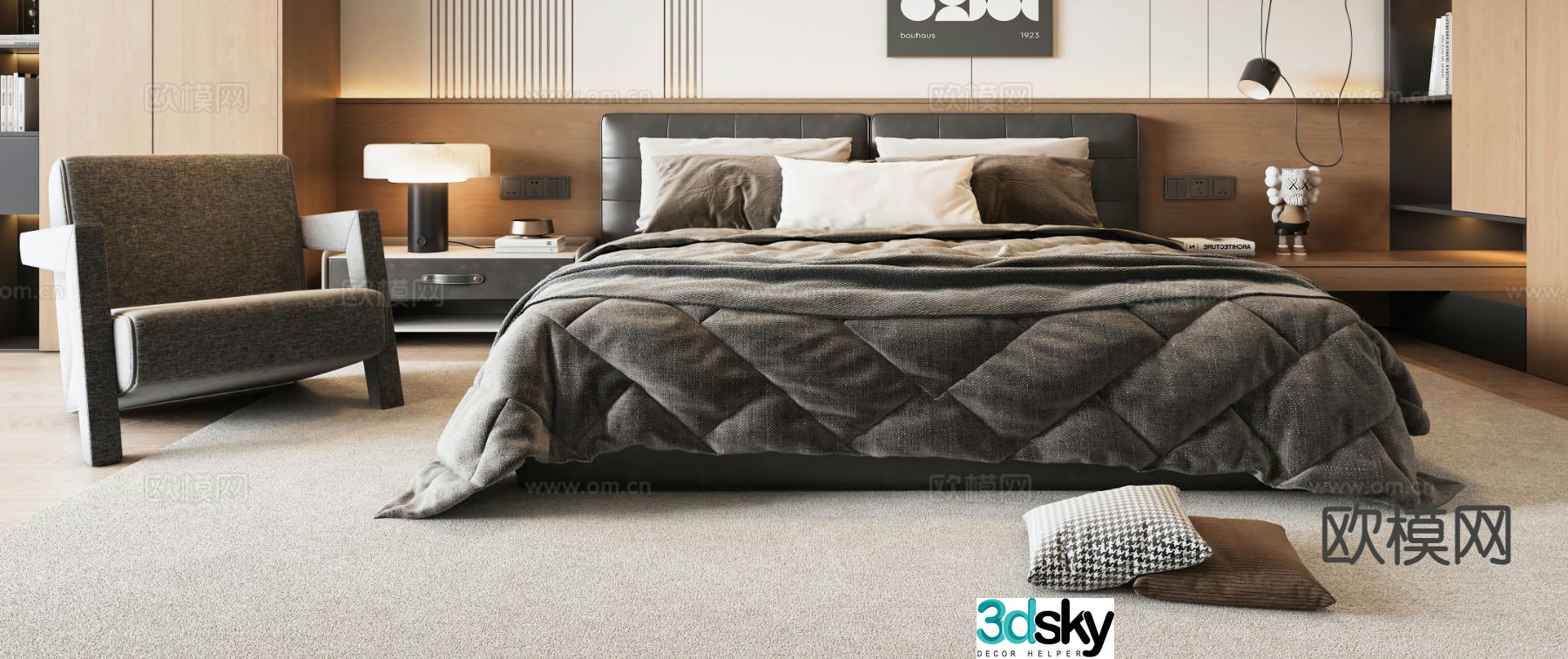 Italian double bed 3d model