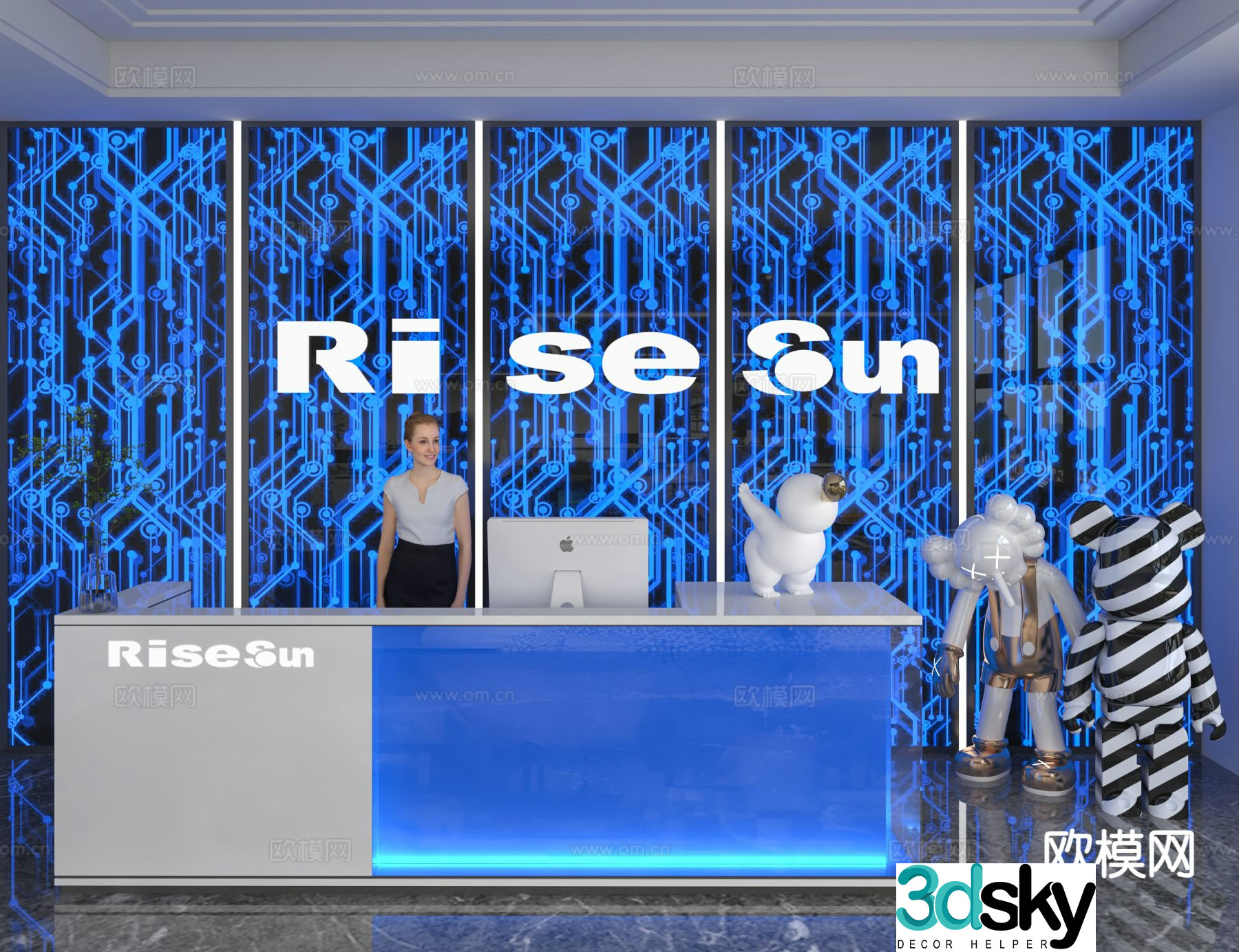 Modern front desk service desk reception desk 3d model