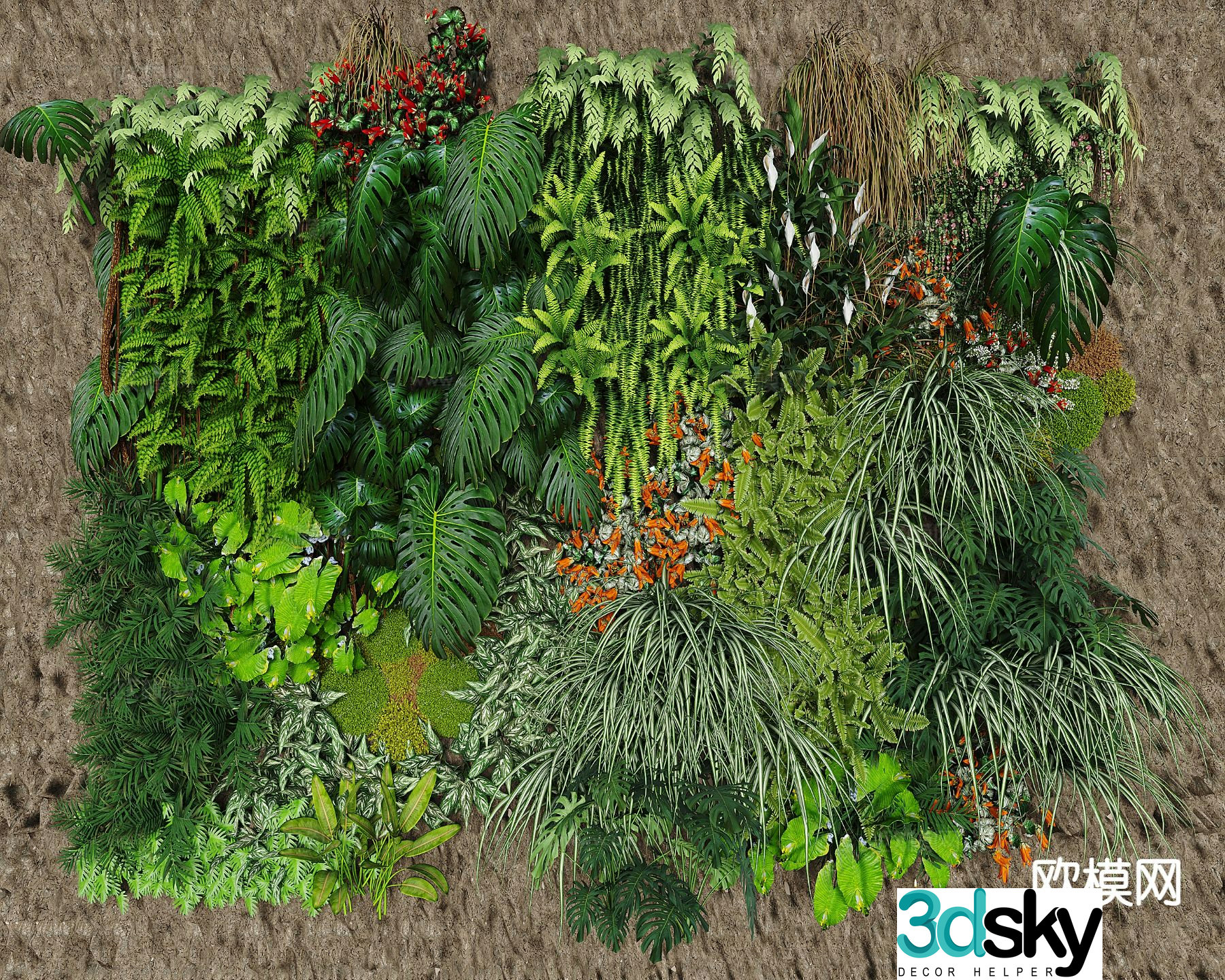 Modern green plant wall Plant wall 3d model