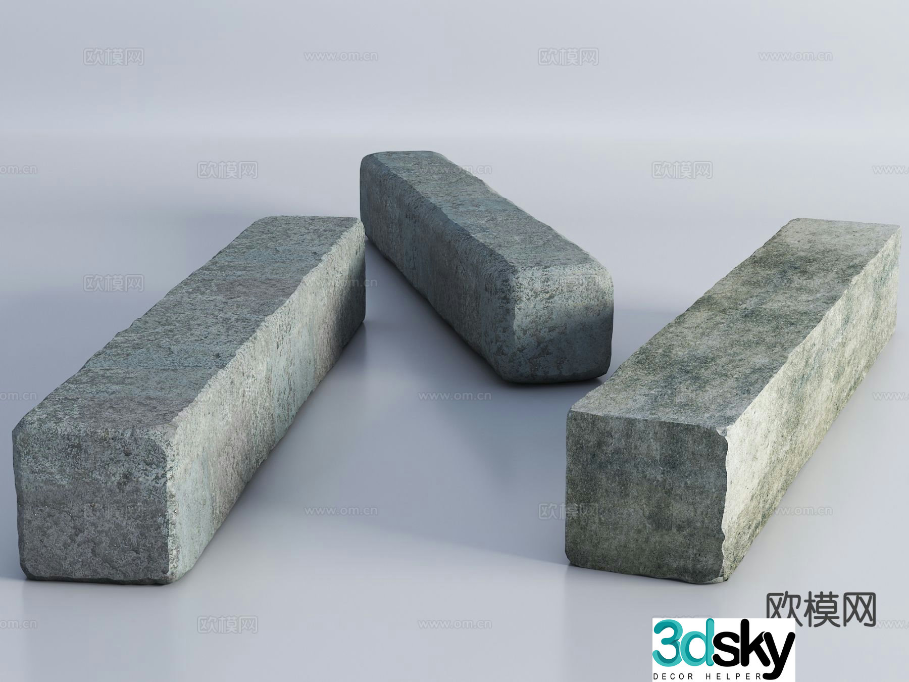 Shabby stone stool landscape stone bench Zen stone bench 3D model