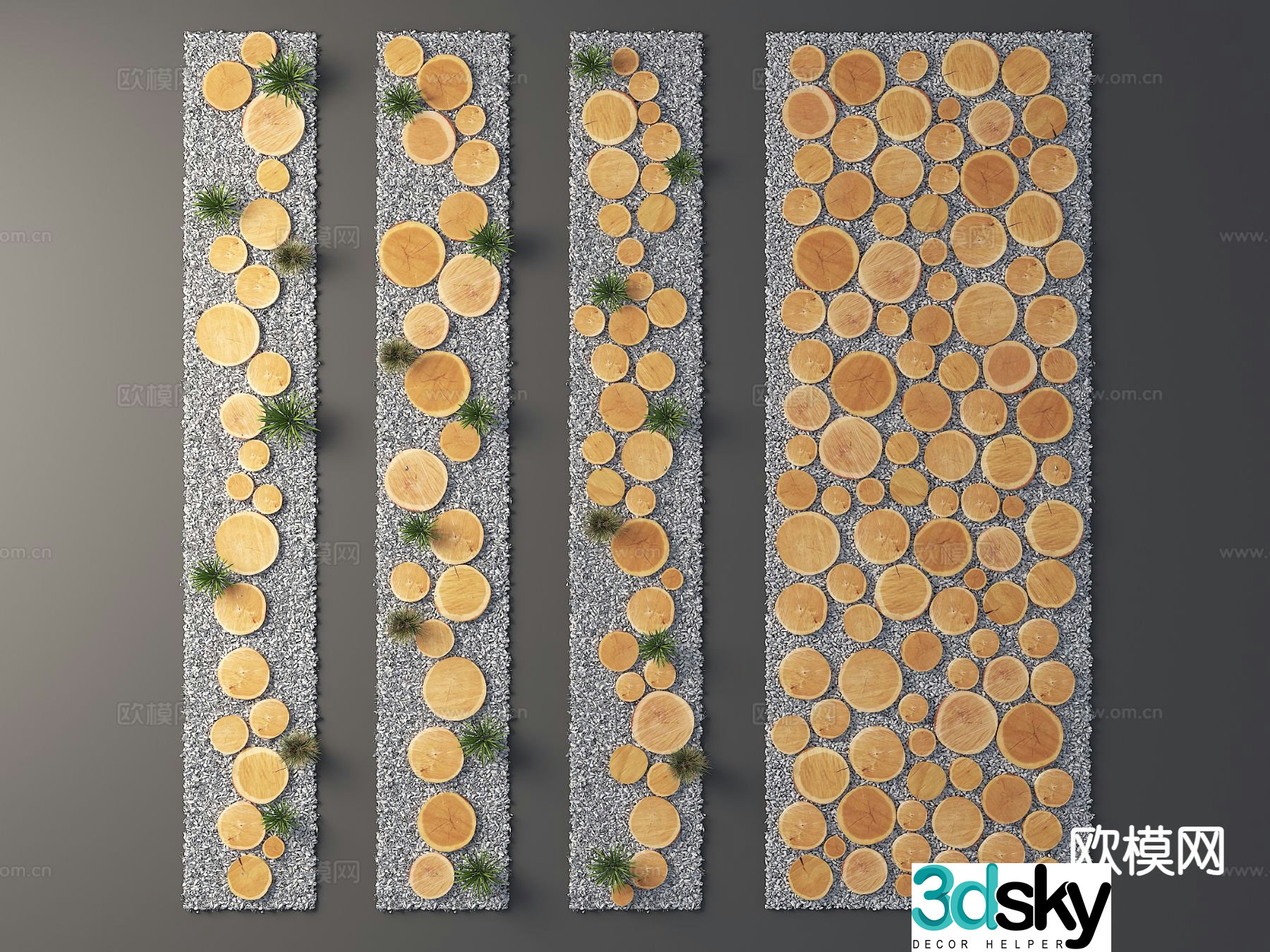 Modern tree stump step annual ring tree stump annual ring round wood piece tree stump garden road 3D model