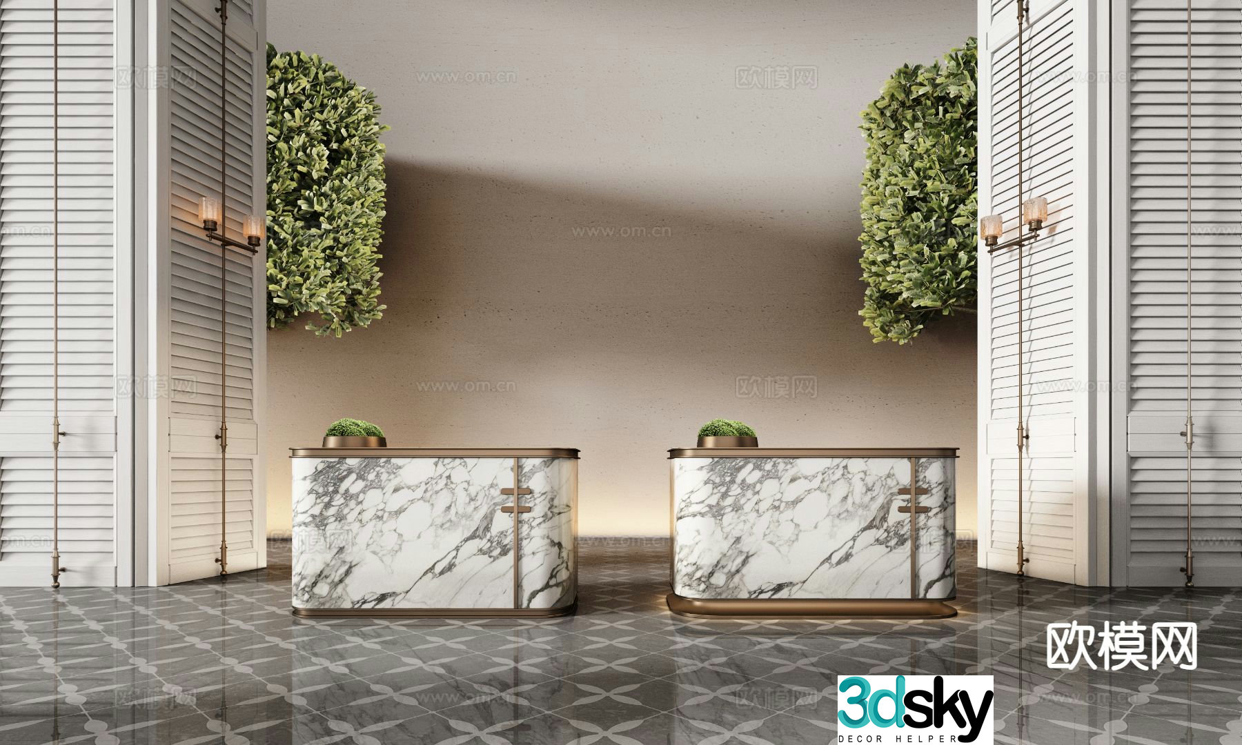 Hotel lobby front desk reception desk water bar 3d model