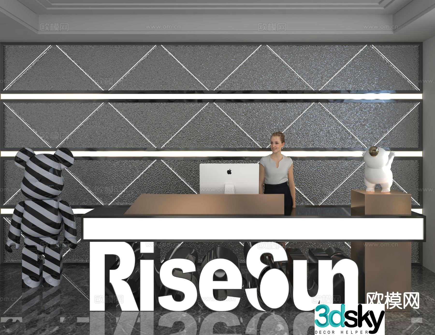 Modern special-shaped reception desk service desk bar 3D model