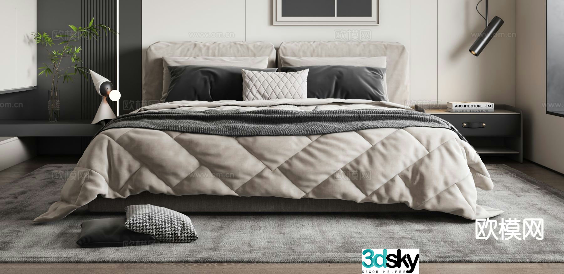 Modern double bed 3d model