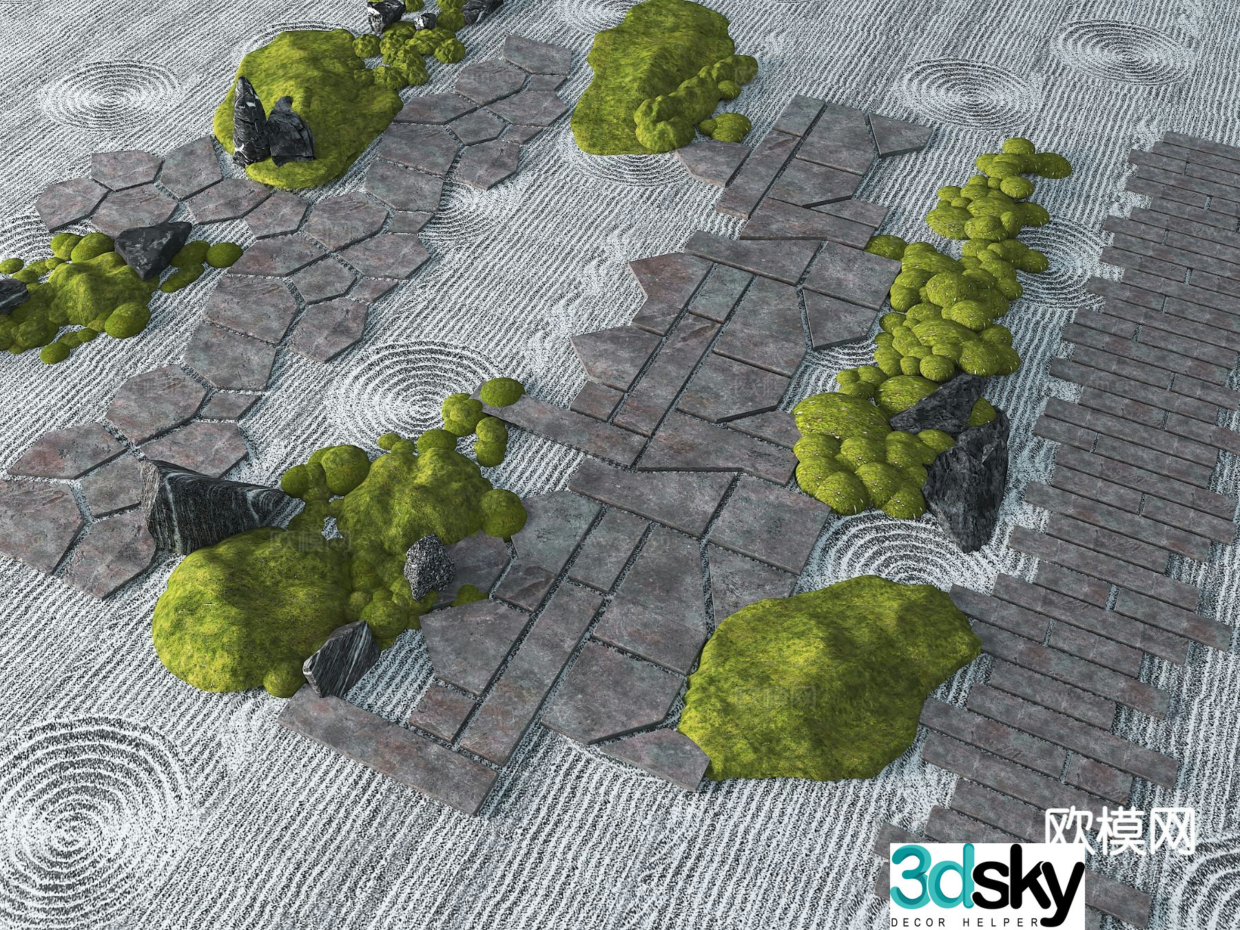Modern old slate Chinese-style Tingbu stone road tourist trail 3D model
