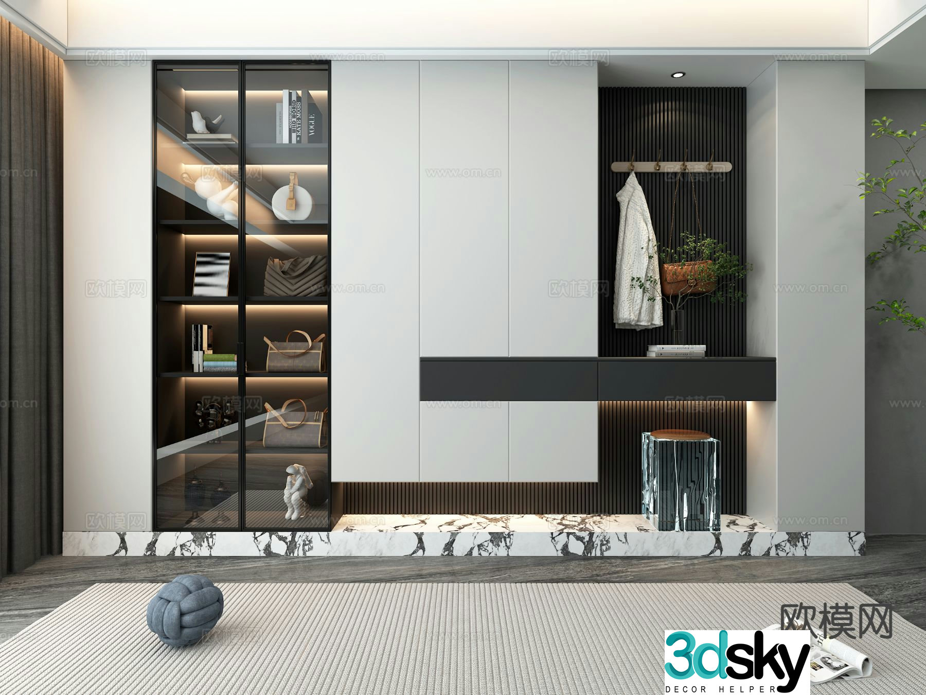 Modern shoe cabinet semi-open shoe cabinet 3d model
