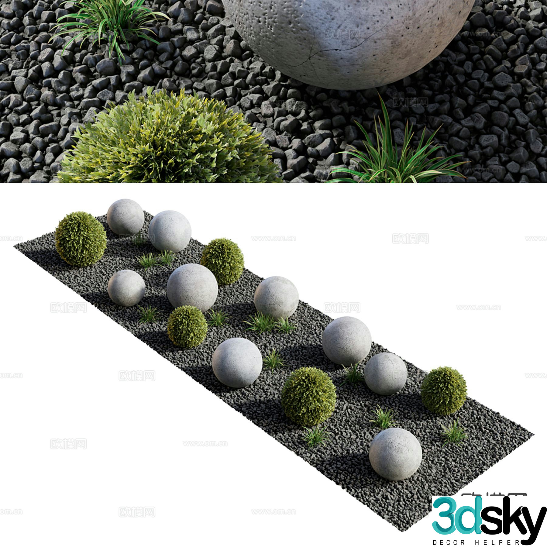 Modern green plant moss landscape sketch 3D model
