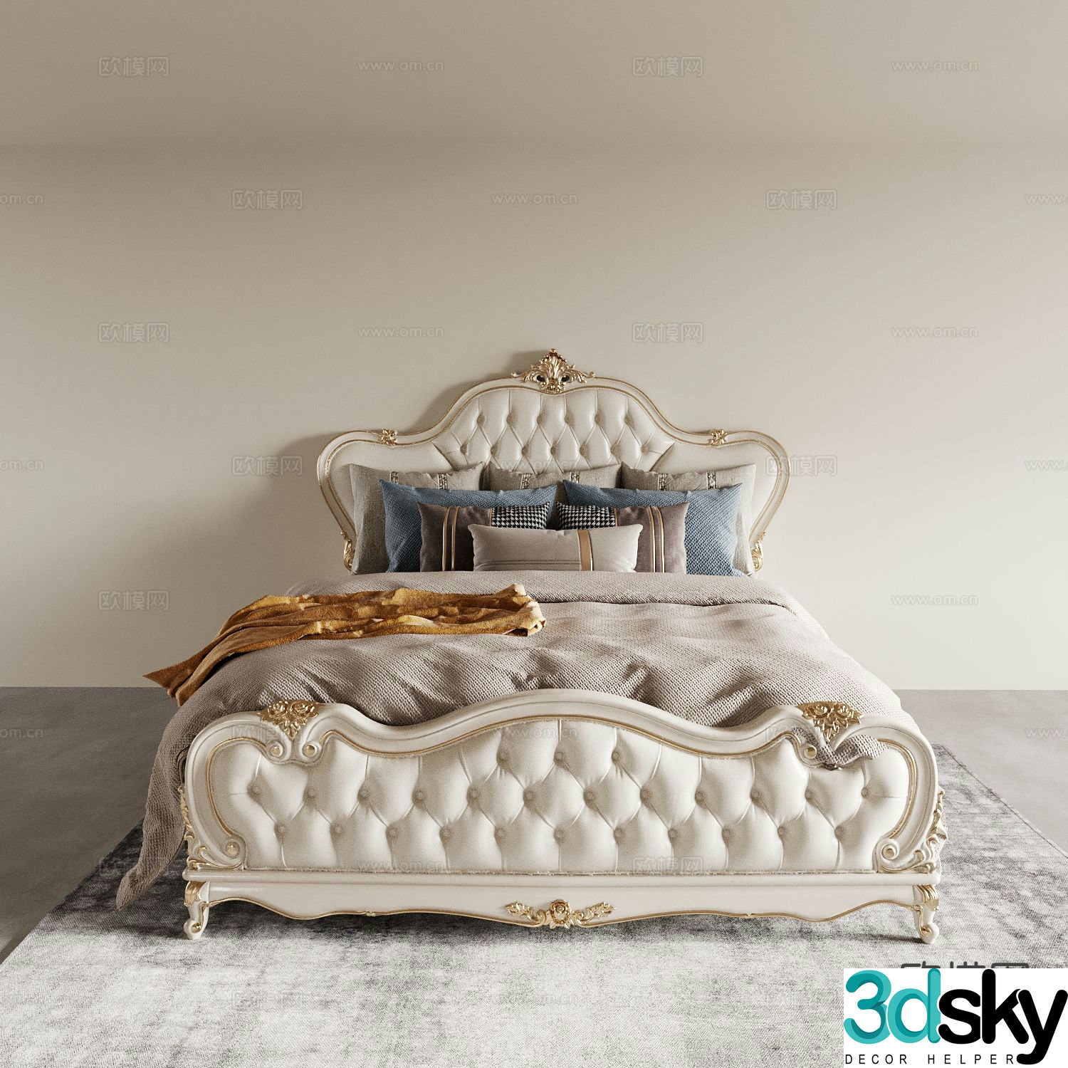 European double bed 3d model