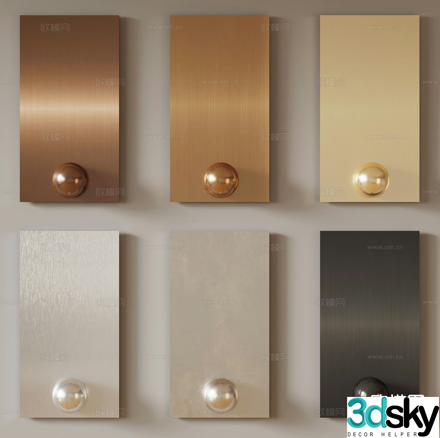 Modern metal plate brushed stainless steel rose gold champagne gold wall panel 3d model