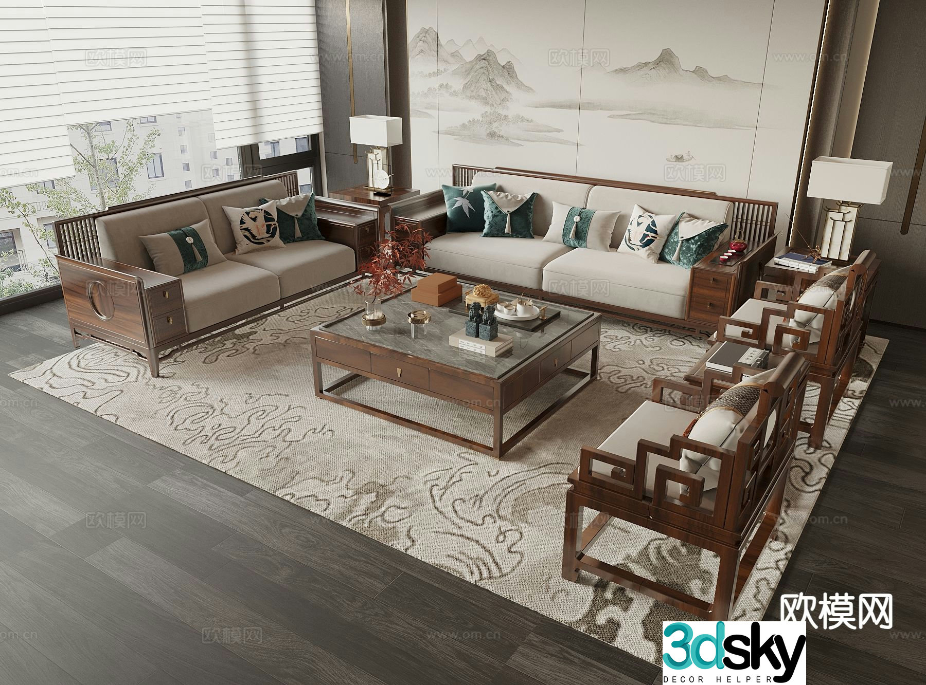 New Chinese style sofa modular sofa 3d model