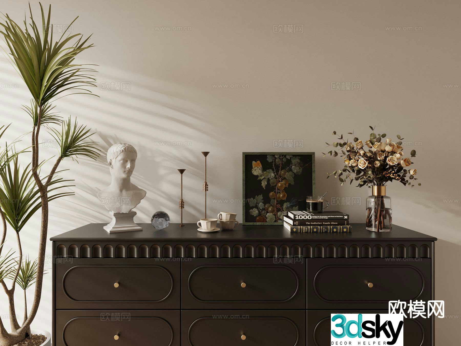 Medieval style side cabinet 3D model