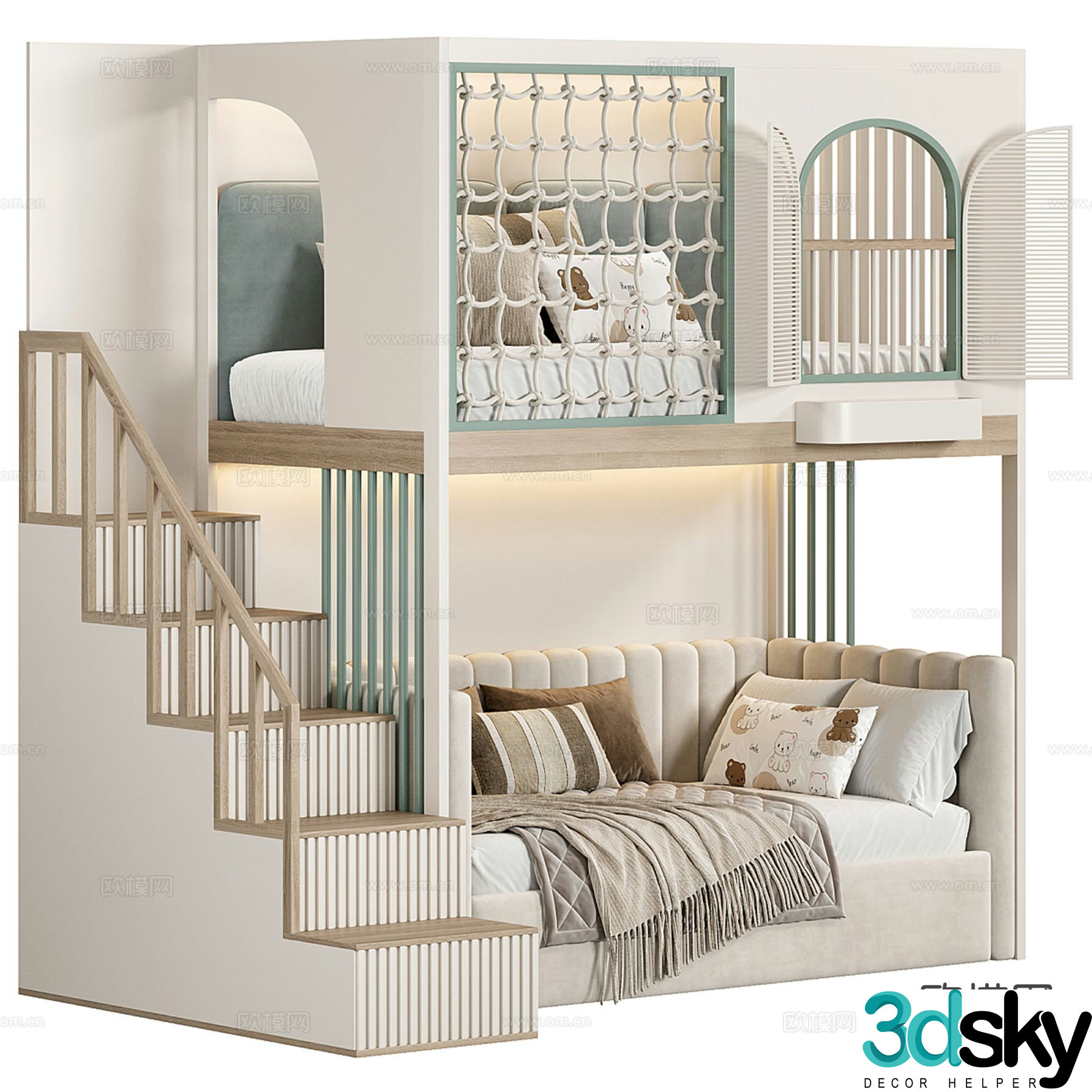 Modern children’s bed bunk bed bunk bed 3d model