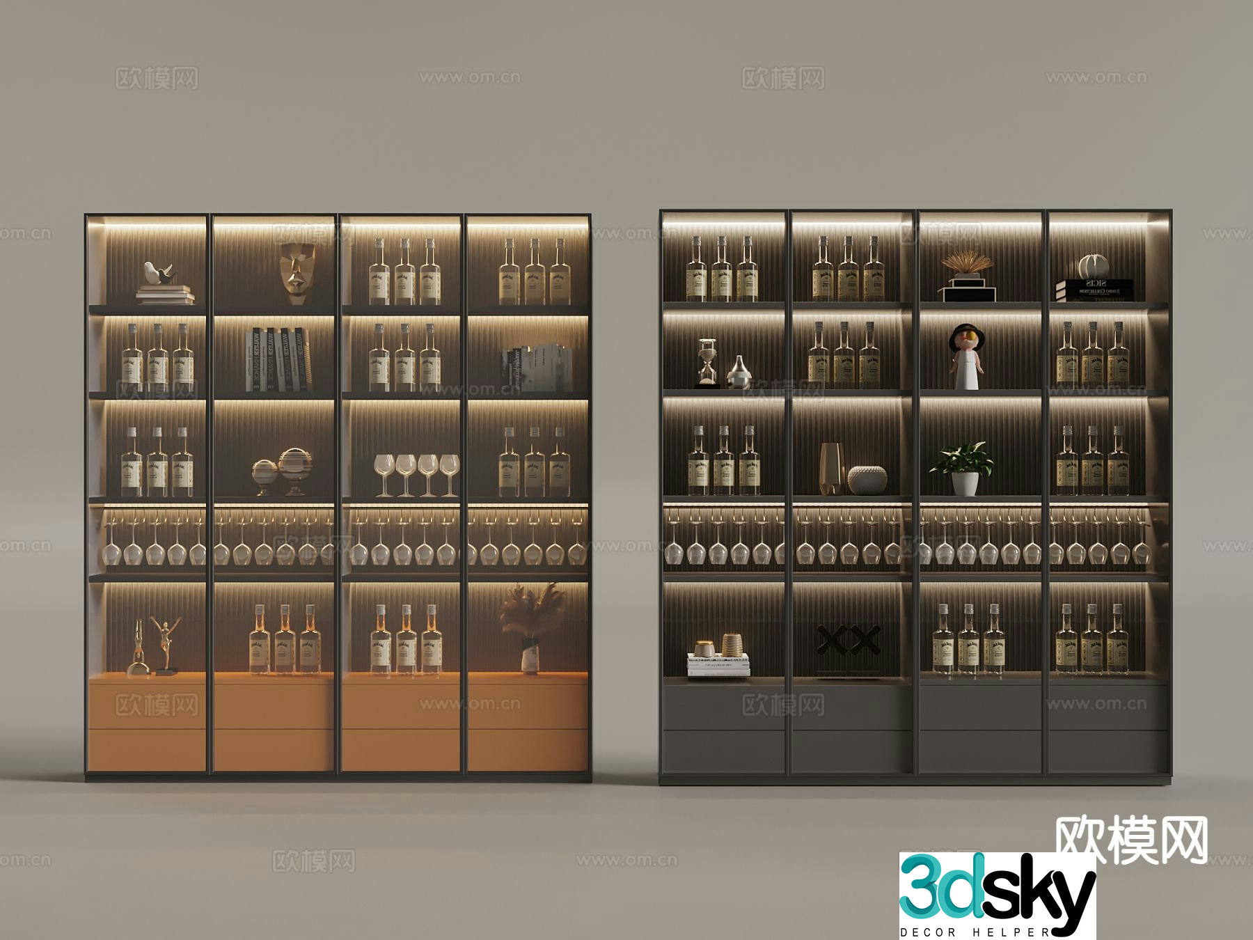 Modern glass wine cabinet sideboard 3d model