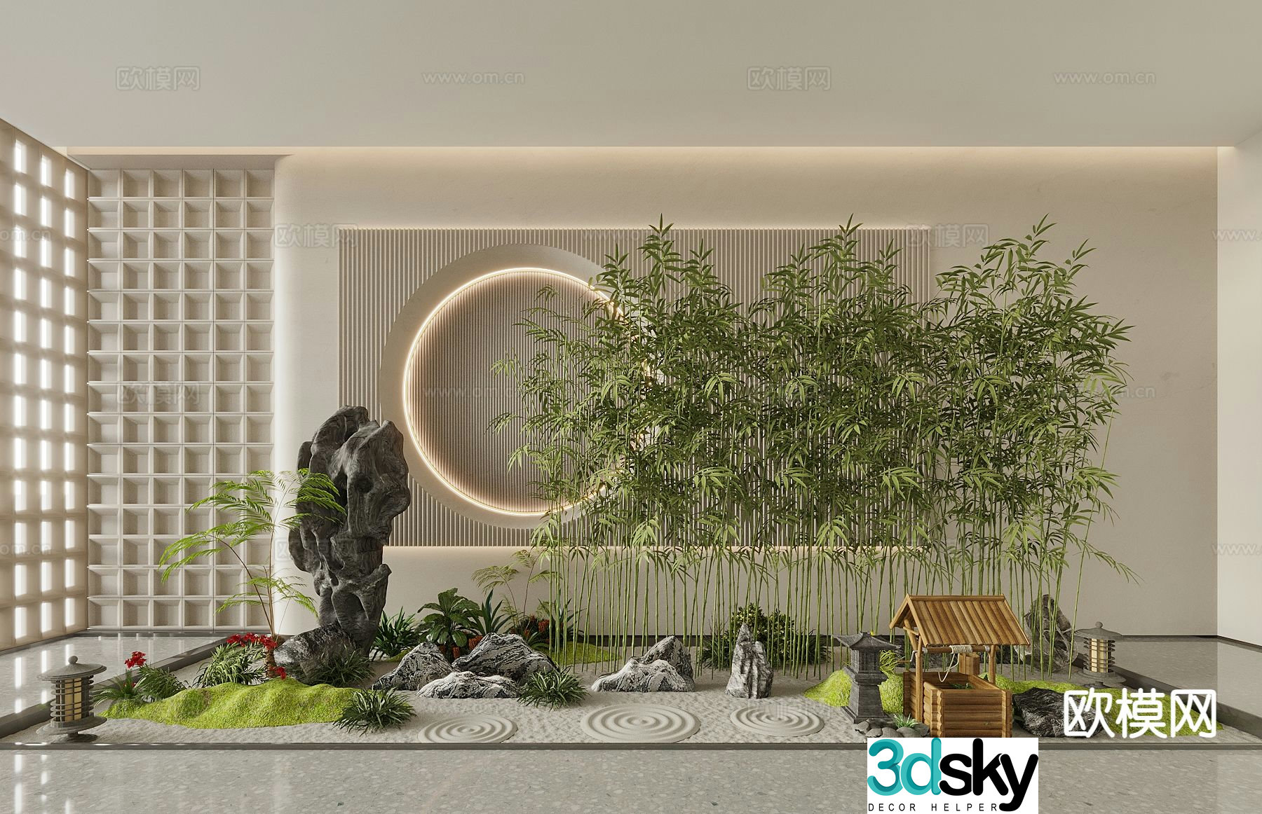 Landscape bamboo group Landscape stone Microlandscape Green bamboo Bamboo 3d model
