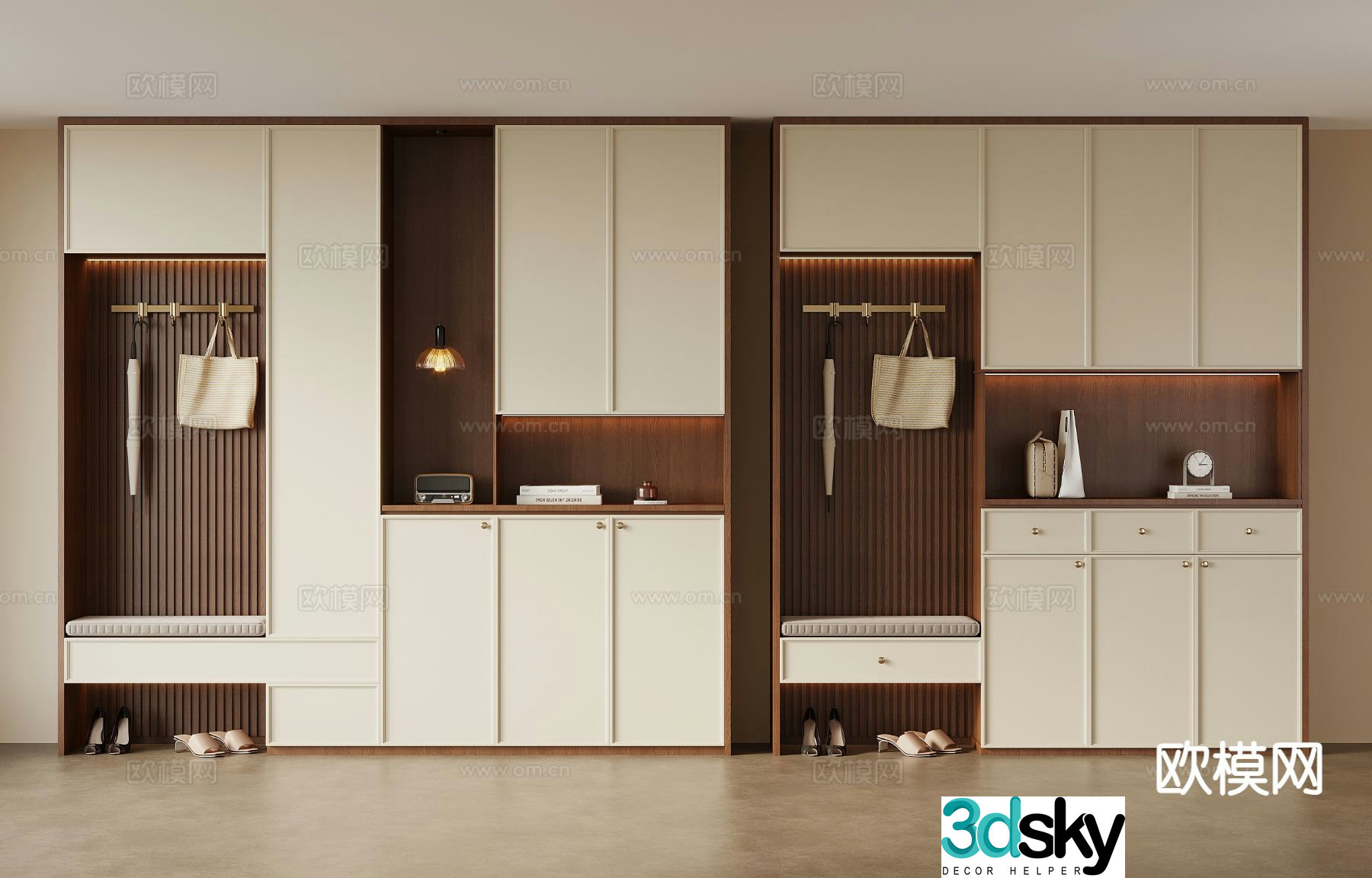Middle-aged style home entrance shoe cabinet entrance shoe cabinet 3D model