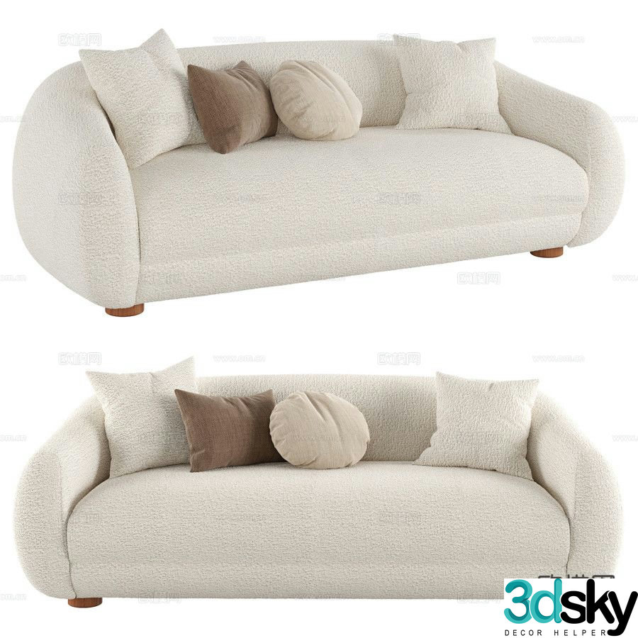 Laszlo Boucle cream style three-seat sofa 3d model