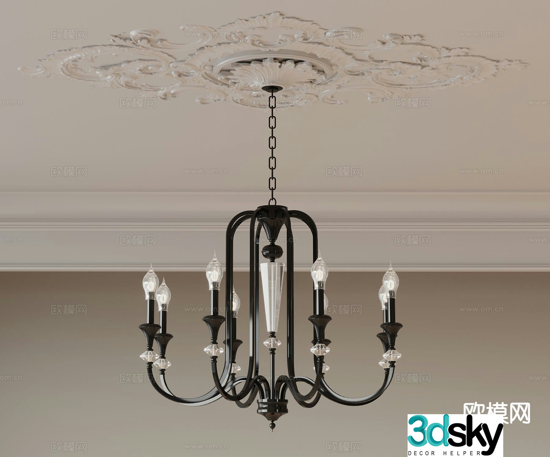 French multi-head chandelier 3d
