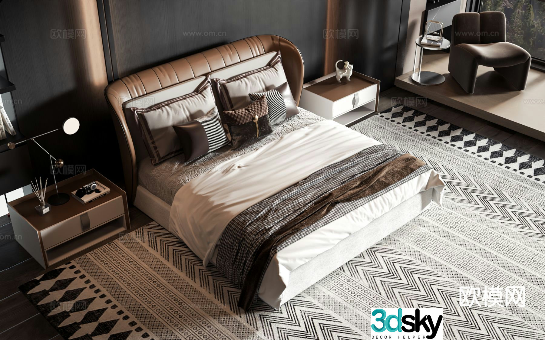 Modern double bed 3d model
