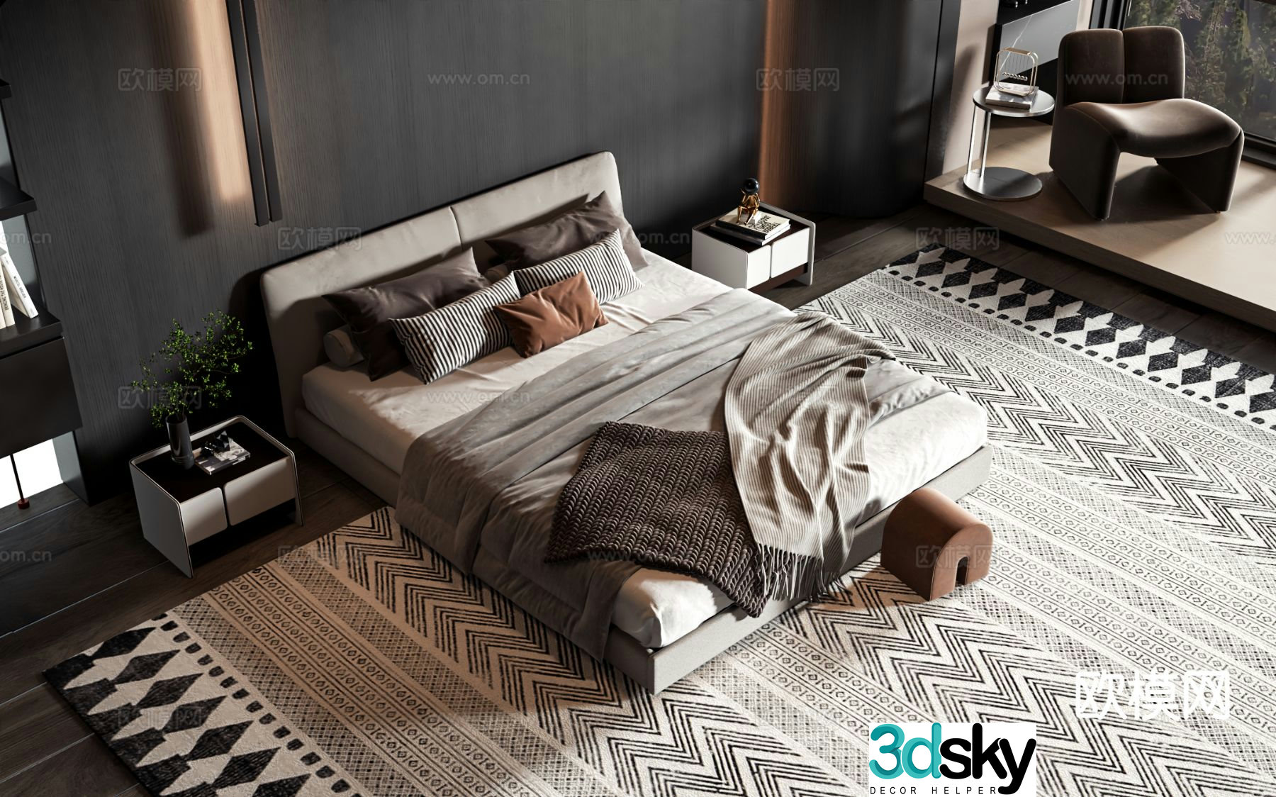 Modern double bed 3d model