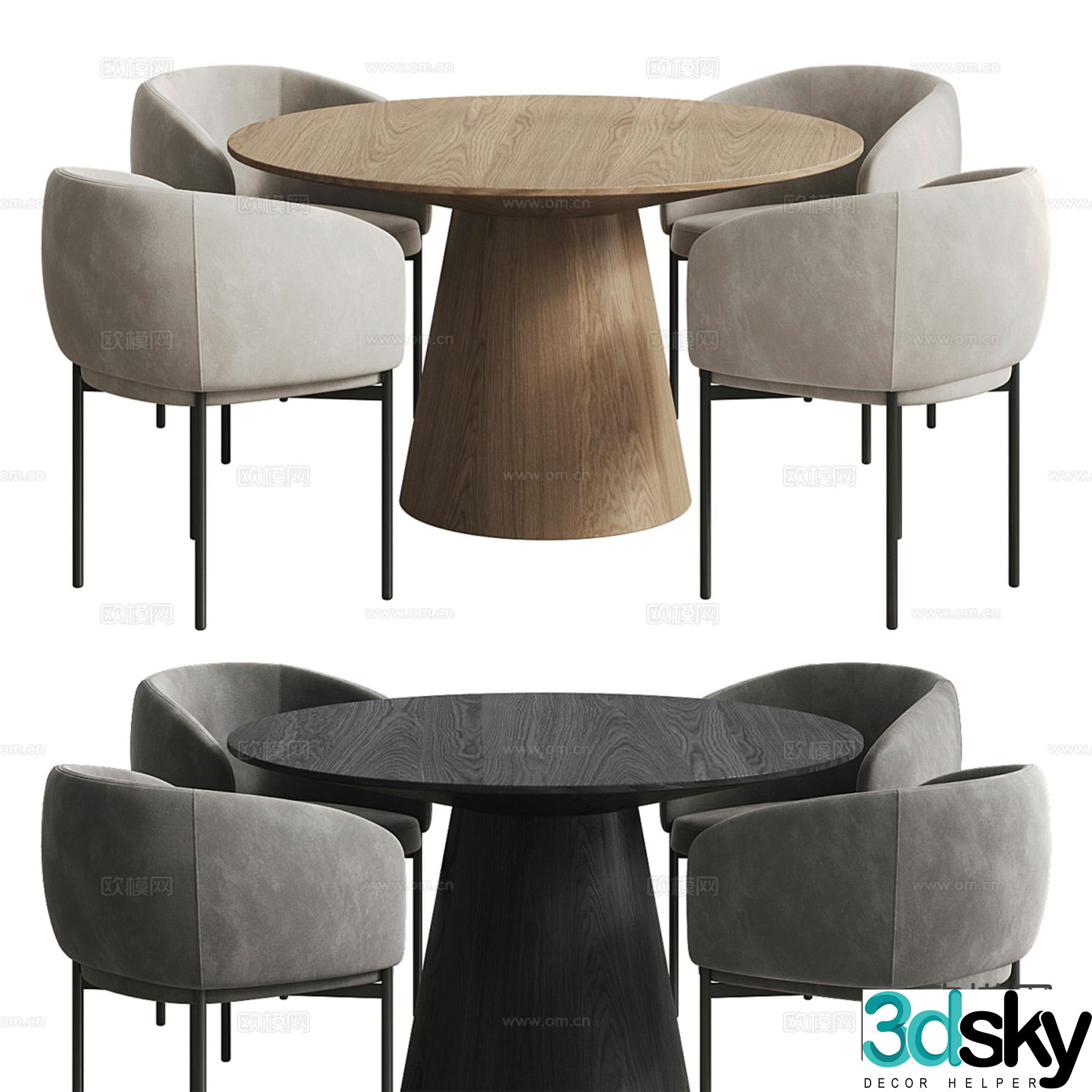 Modern round dining table and chair 3d model