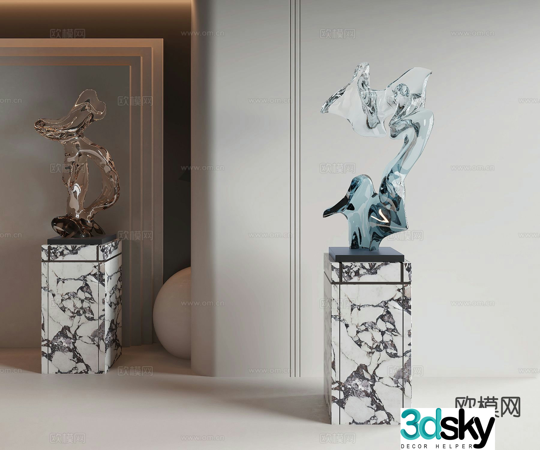 Modern Taihu stone transparent sculpture ornament 3d model