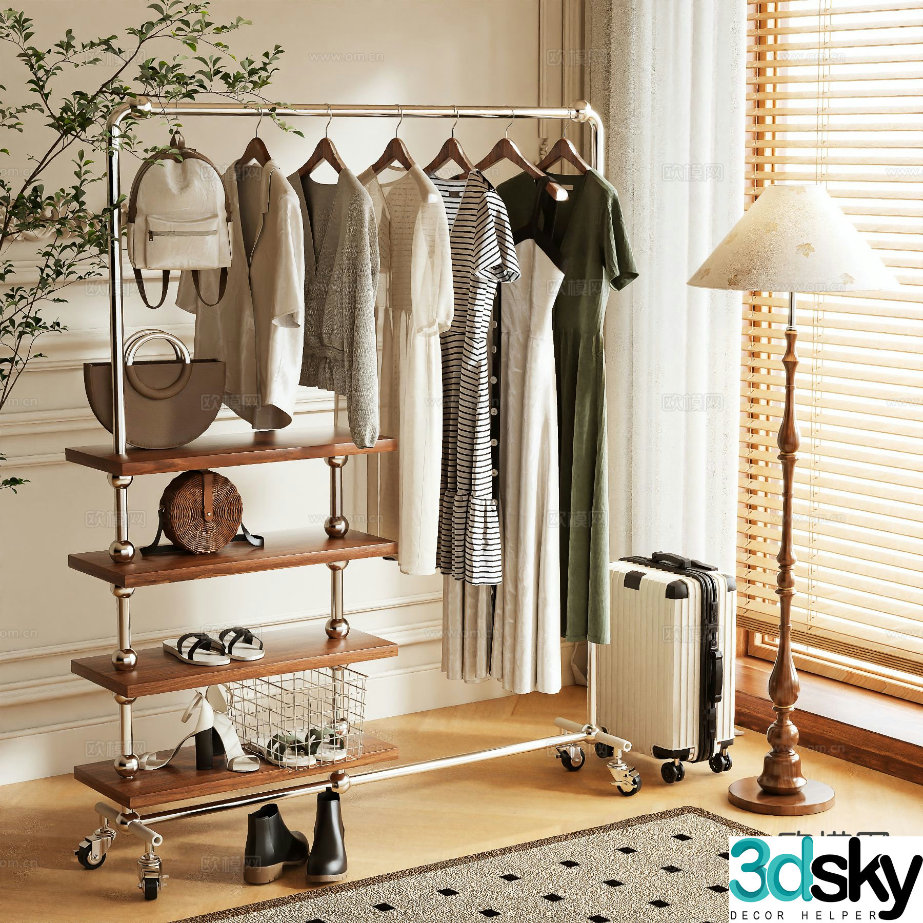 Clothes rack floor rack clothes hanger clothes 3d model