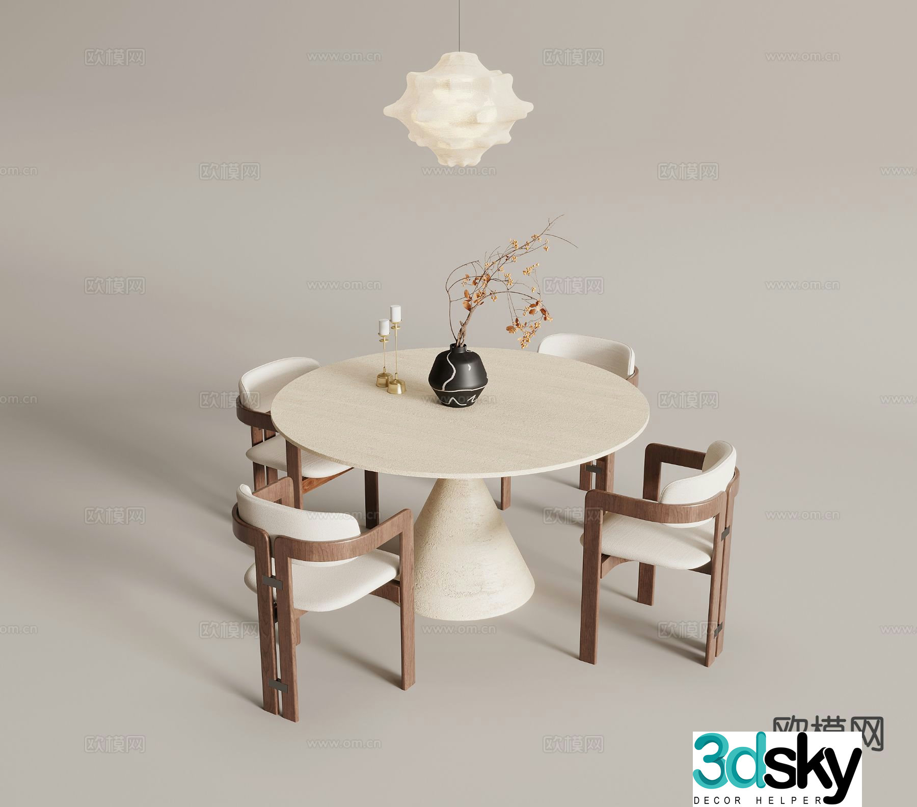 Medieval style round dining table dining table and chairs 3D model