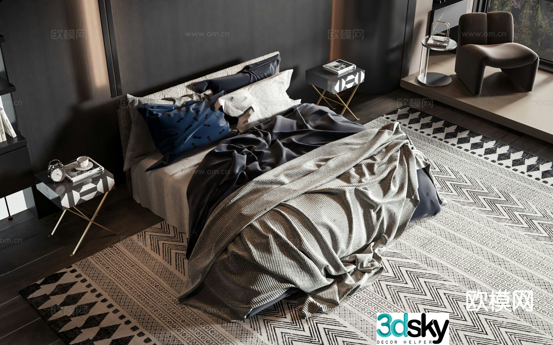 Modern double bed 3d model