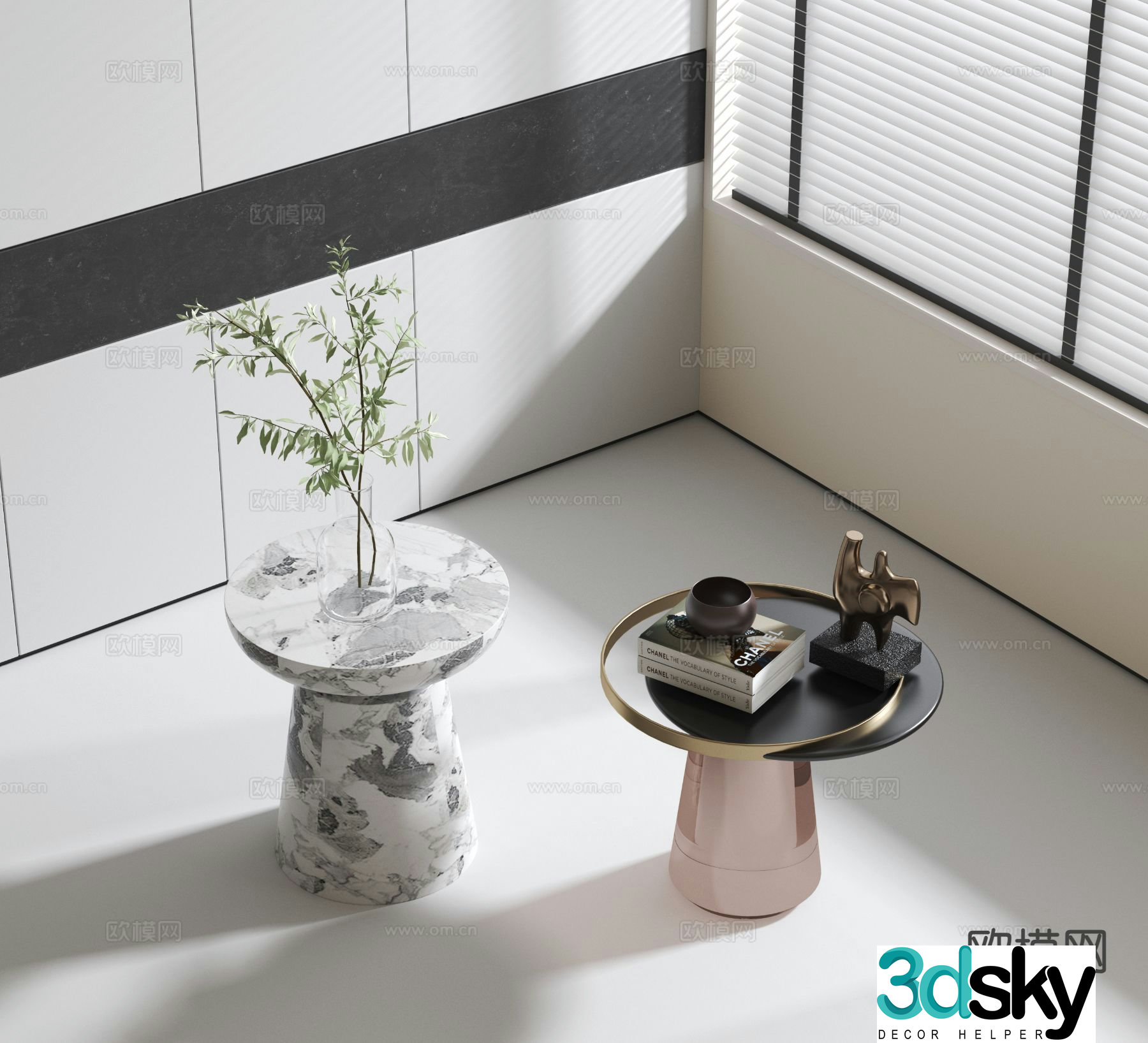Modern round table side table angle table 3D model