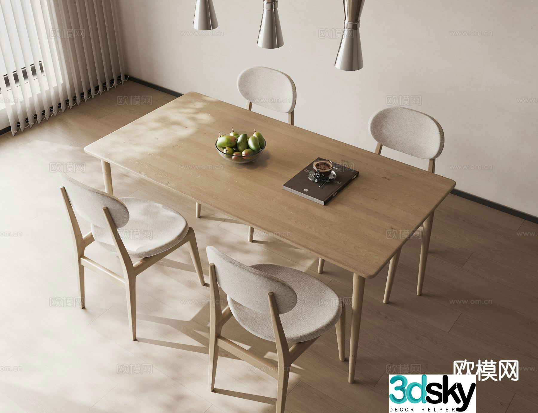 Log-style dining table and chair 3d model