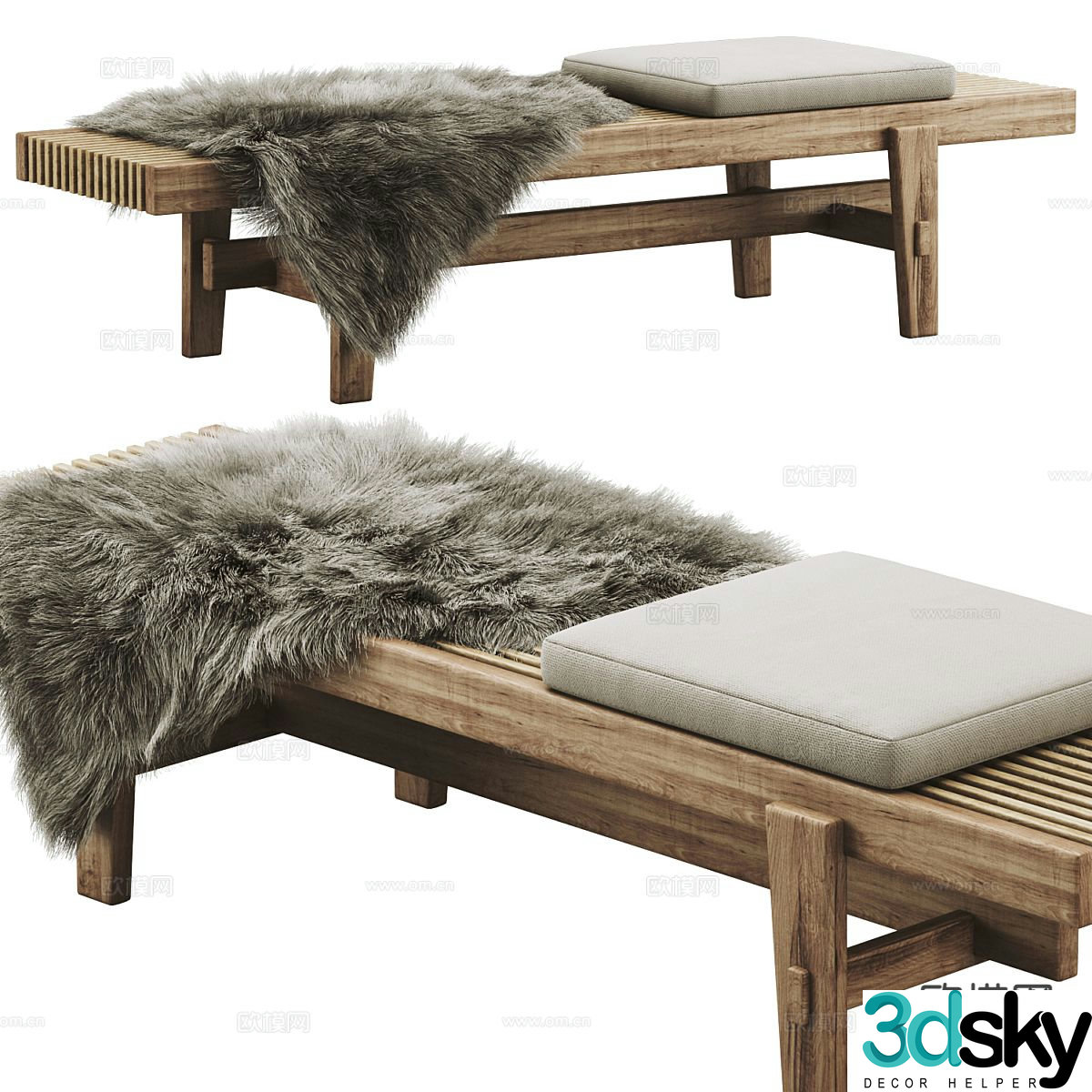 Poliform bench bed end stool solid wood stool 3d model
