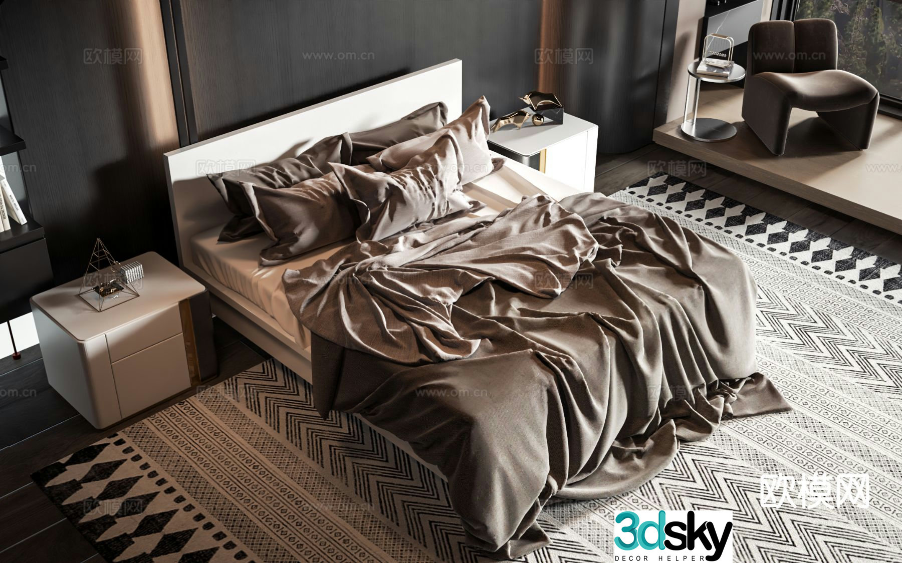 Modern double bed 3d model